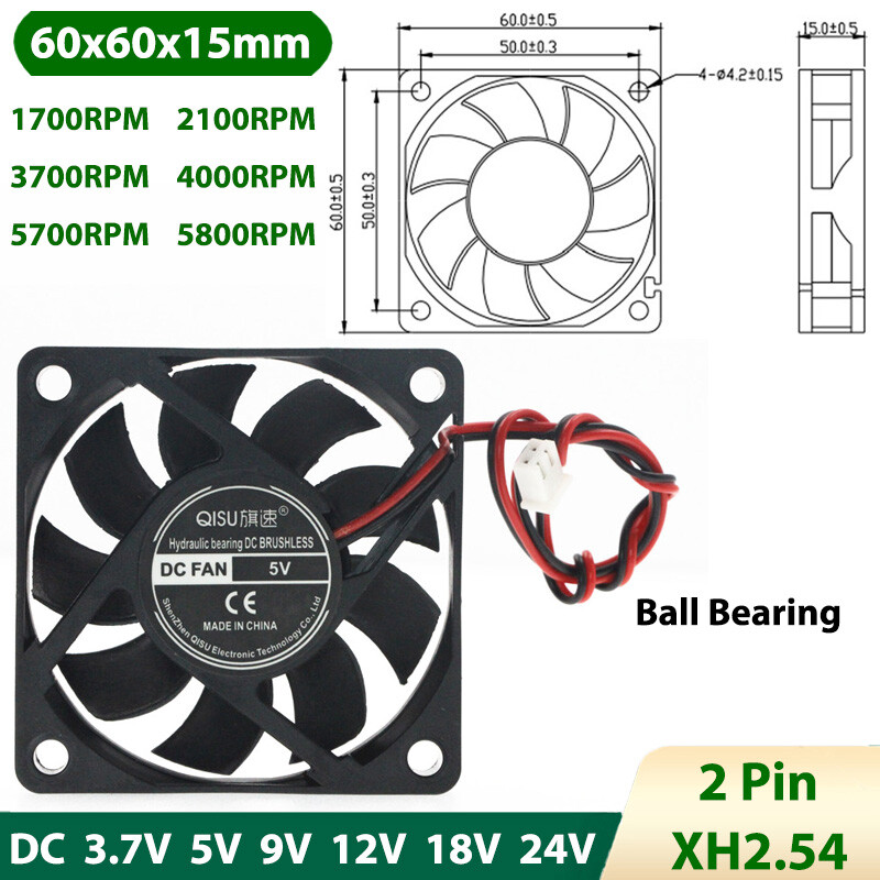 6015 Cooling Fan Mini Silent Brushless Fans DC 3.7V-24V Ball Bearing 60x60x15mm