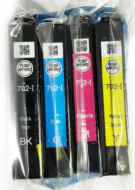 SET of 4 New Genuine SEALED BAG Epson 702-I Inkjet Cartridges No Box INITIAL