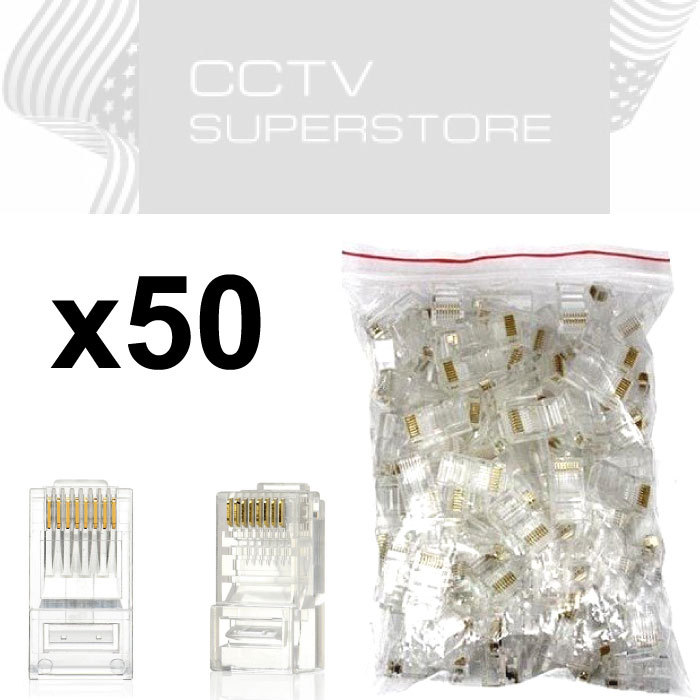 50 pcs RJ45 Network Modular Plug Cat6 Connector Clear 8p8c Gold Plated