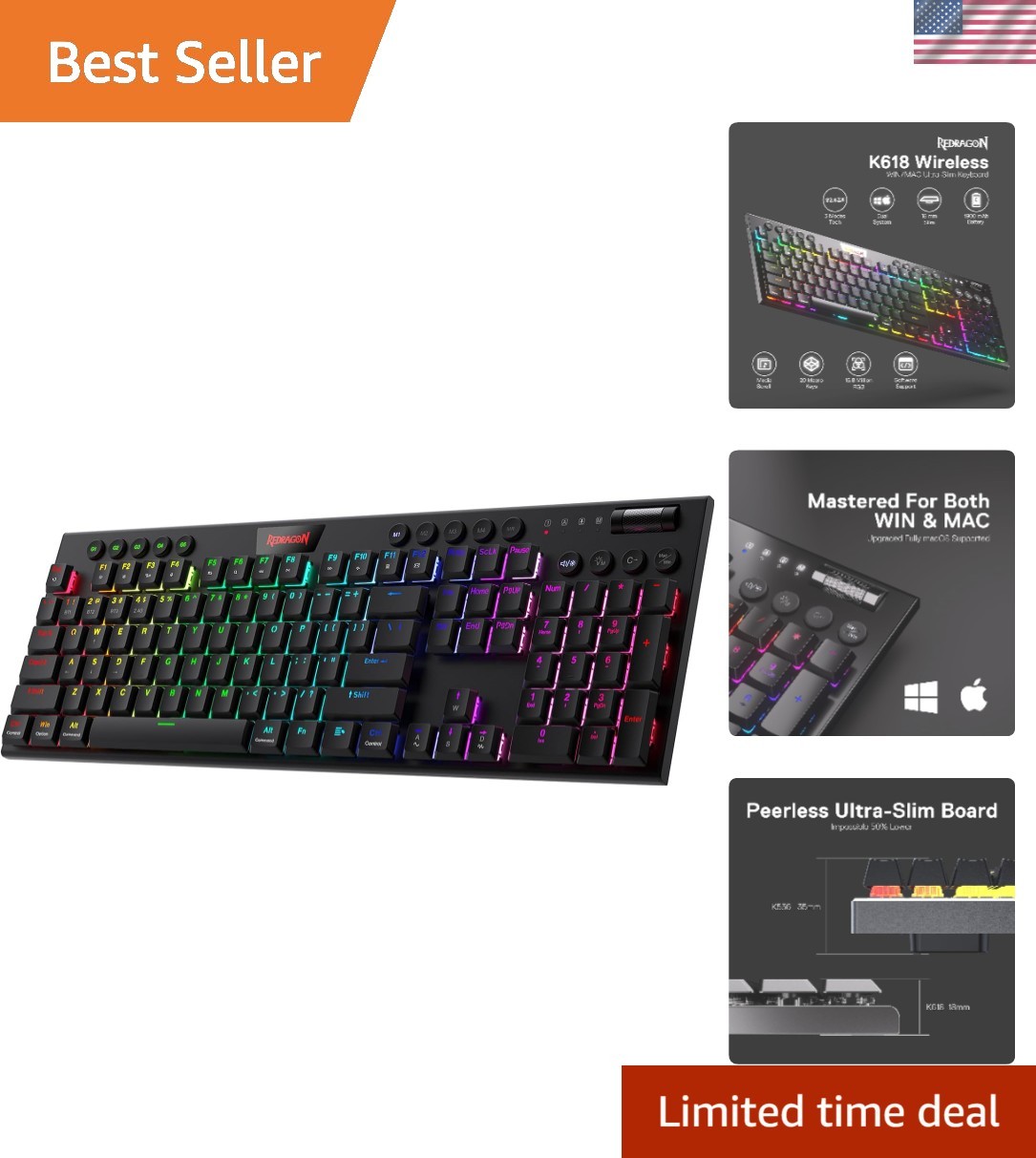 RGB Ultra-Thin Gaming Keyboard - K618 PRO with Tri-Mode Connectivity & 20 Macros