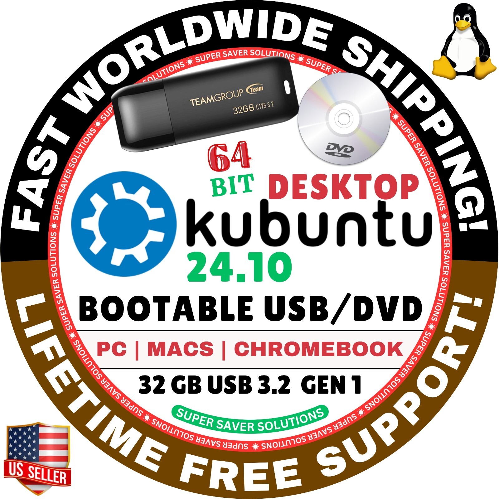 KUBUNTU LINUX OS 25.04 DESKTOP LTS ALL VERSIONS 64BIT BOOTABLE USB/DVD, MAC/PC