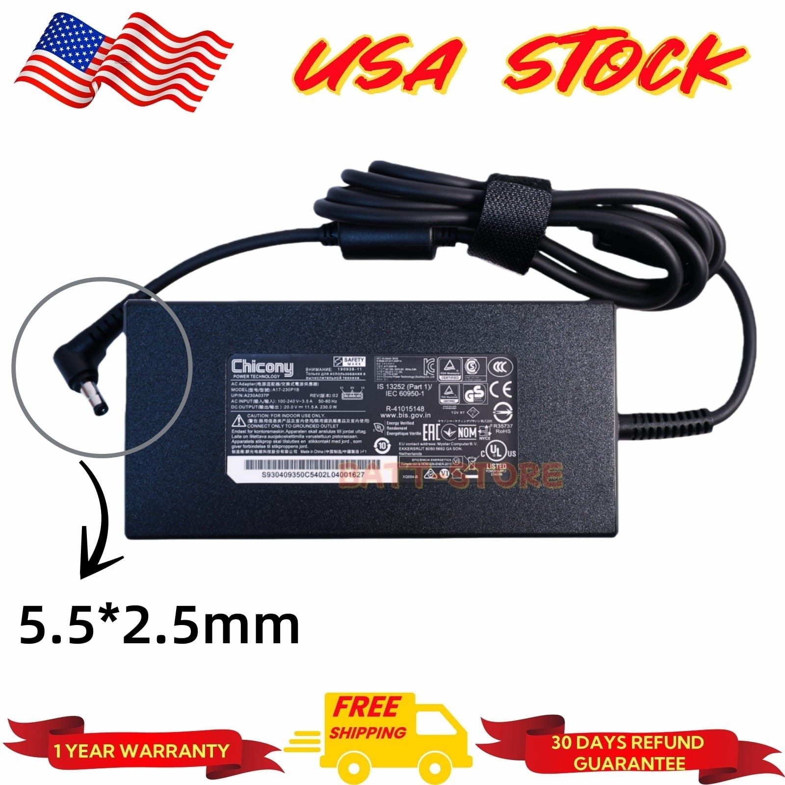 230W New Original 5.5*2.5 mm Adapter Charger A17-230P1B for MSI GE66 Raider 10UG