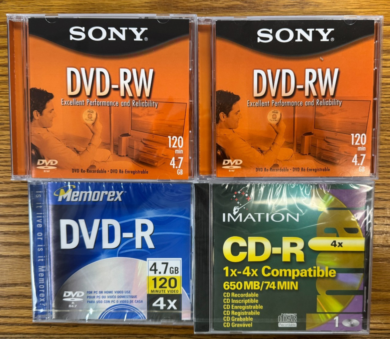 (9) SONYDVD-RW, (4) IMATION CD-R, (2) MEMOREX DVD-R, BRAND NEW.  FREE MEDIA MAIL