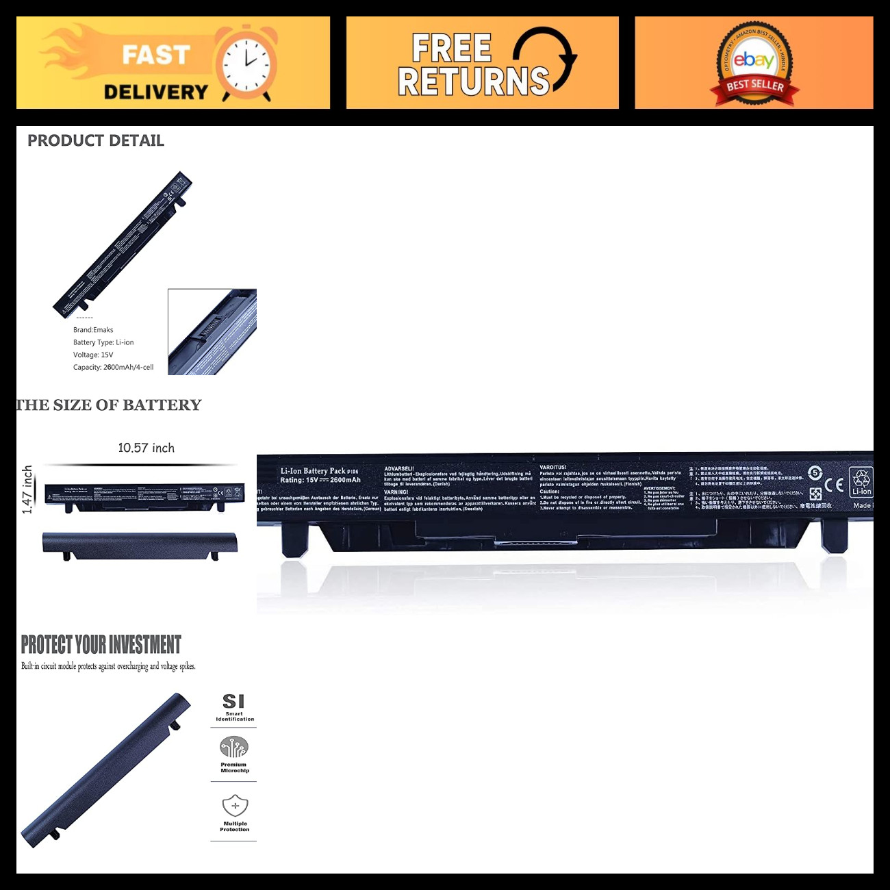 High-Capacity Replacement Battery for Asus ROG GL552V GL552VW GL552JX GL552J - A