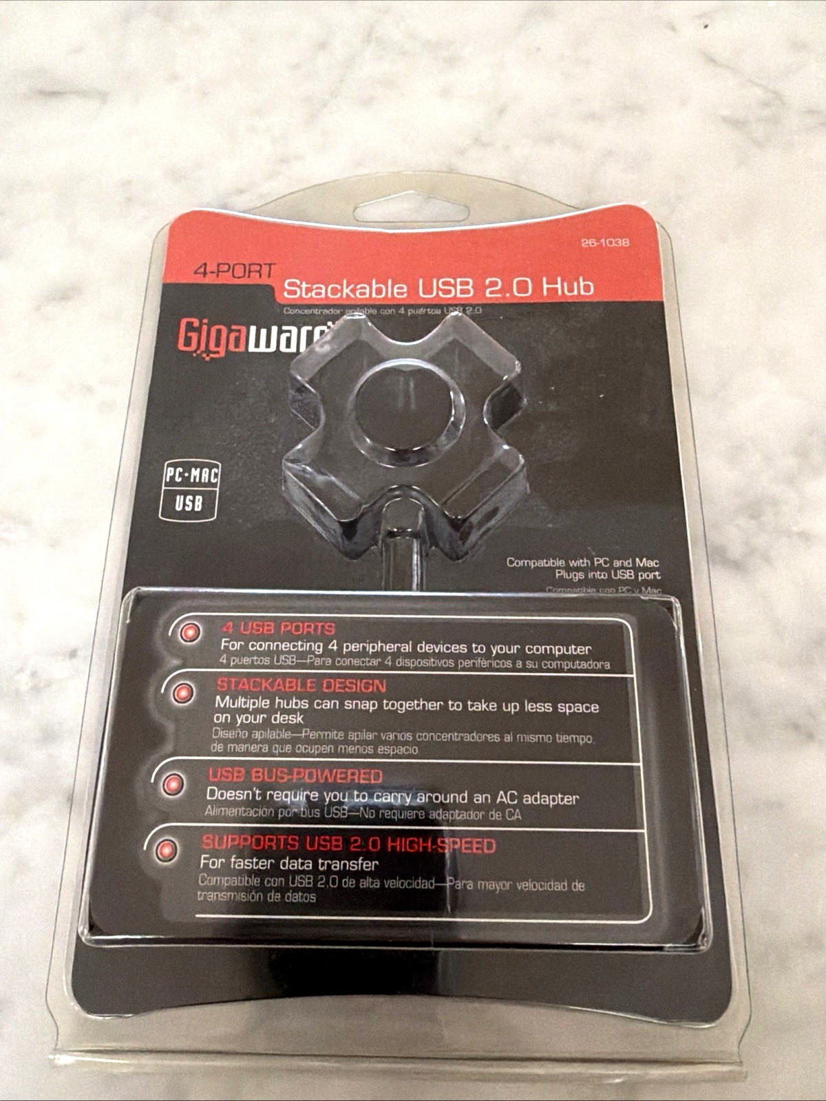 Gigaware 4-Port Stackable USB 2.0 Hub 26-1038 New