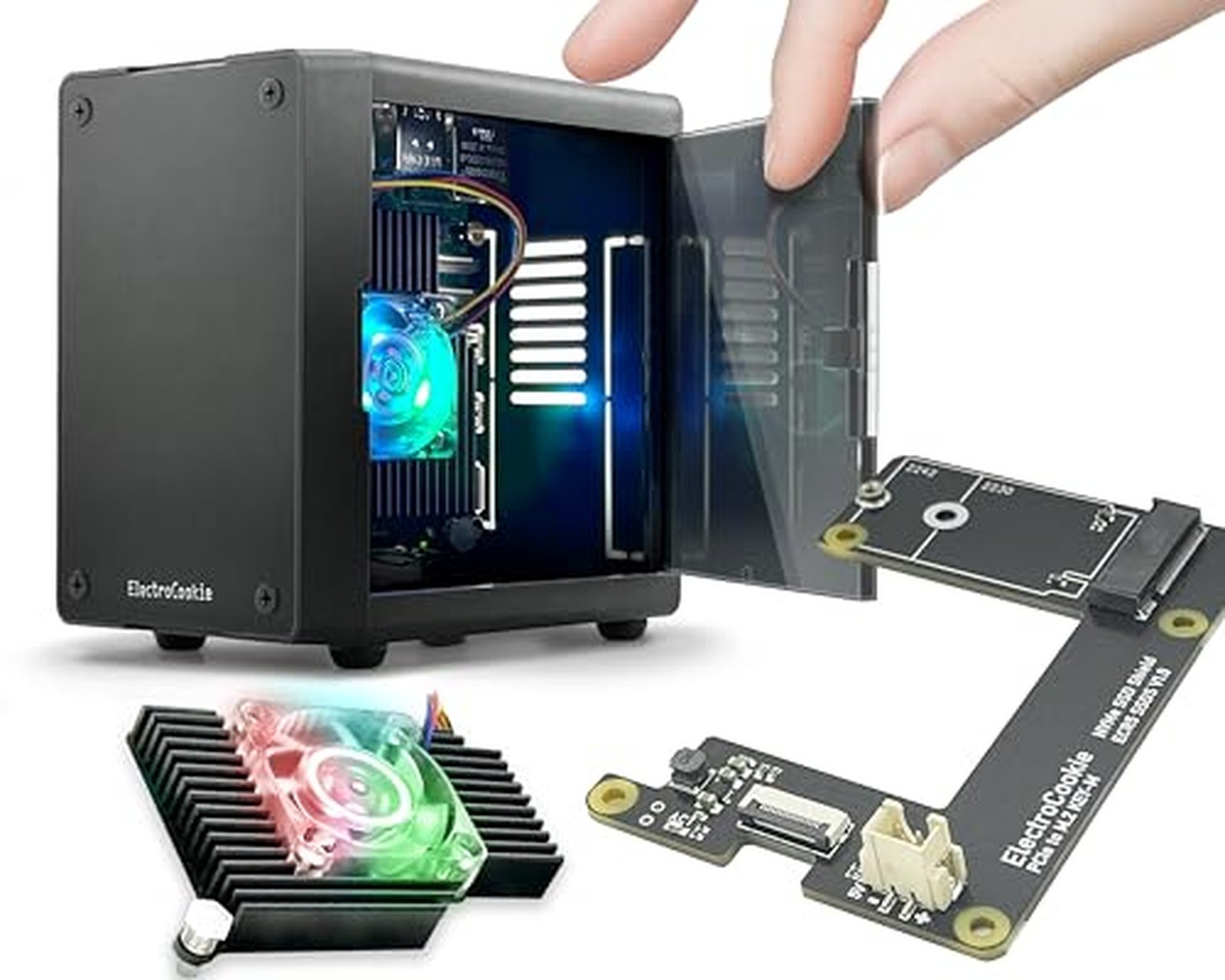ElectroCookie Mini PC Case for Raspberry Pi 5 with M.2 NVMe SSD PCIe HAT and ...