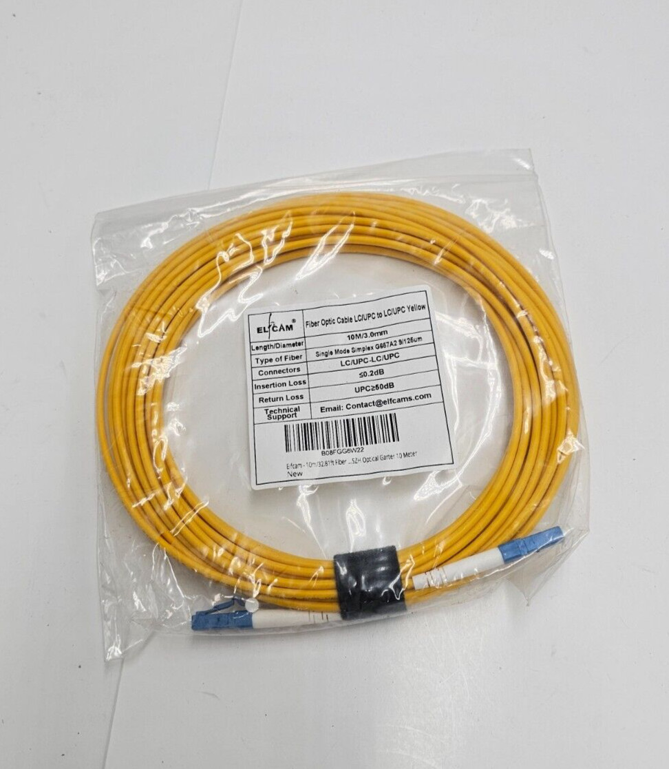(QTY 2) Elfcam 10m Fiber Optic Cable LC/UPC to LC/UPC Simplex Singlemode 9/125μm