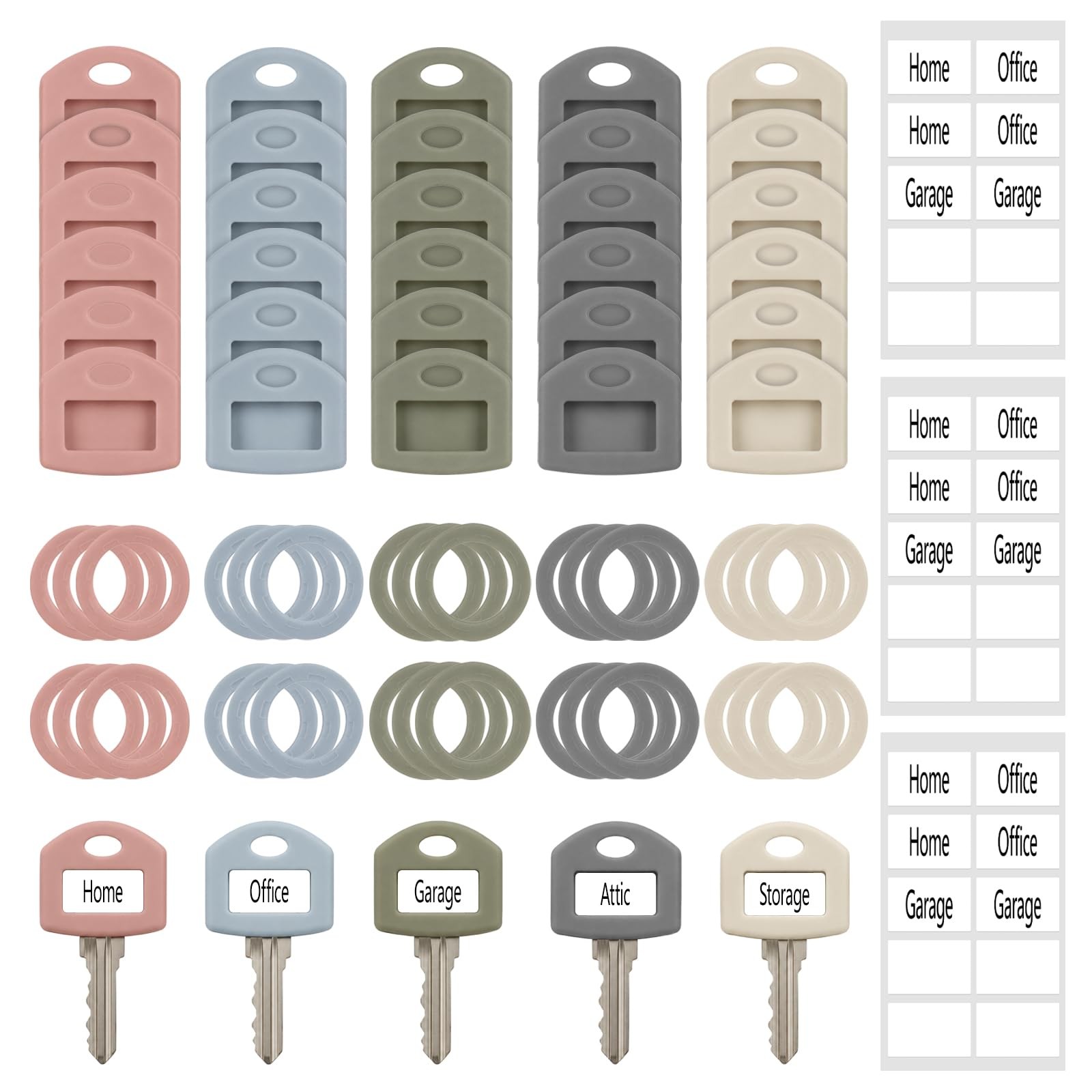 60PCS Silicone Key Covers, Key Caps with Labels for House Office Keys