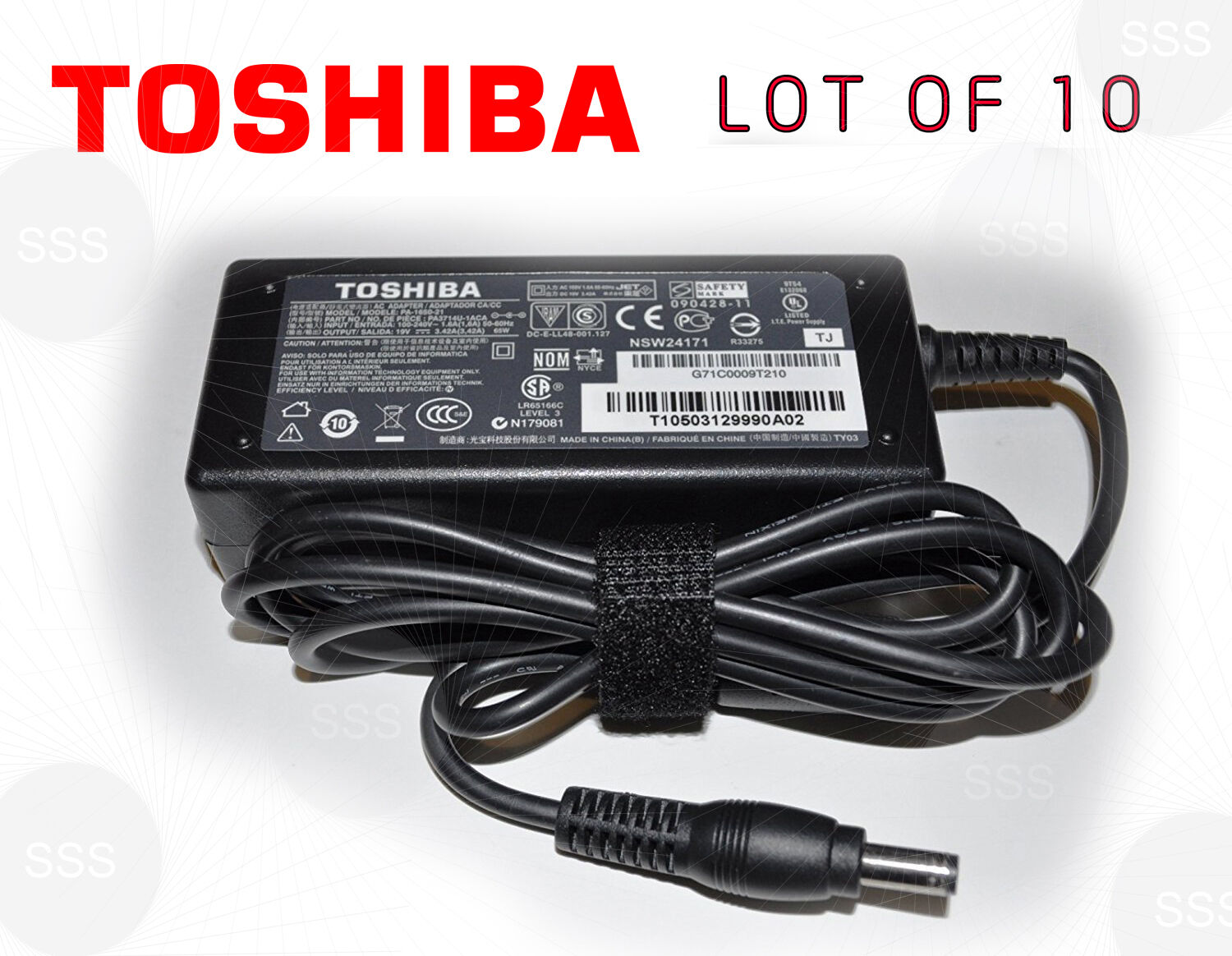Lot of 10 Original Genuine OEM Toshiba 19V 3.42A 65W AC Adapter Charger & Code