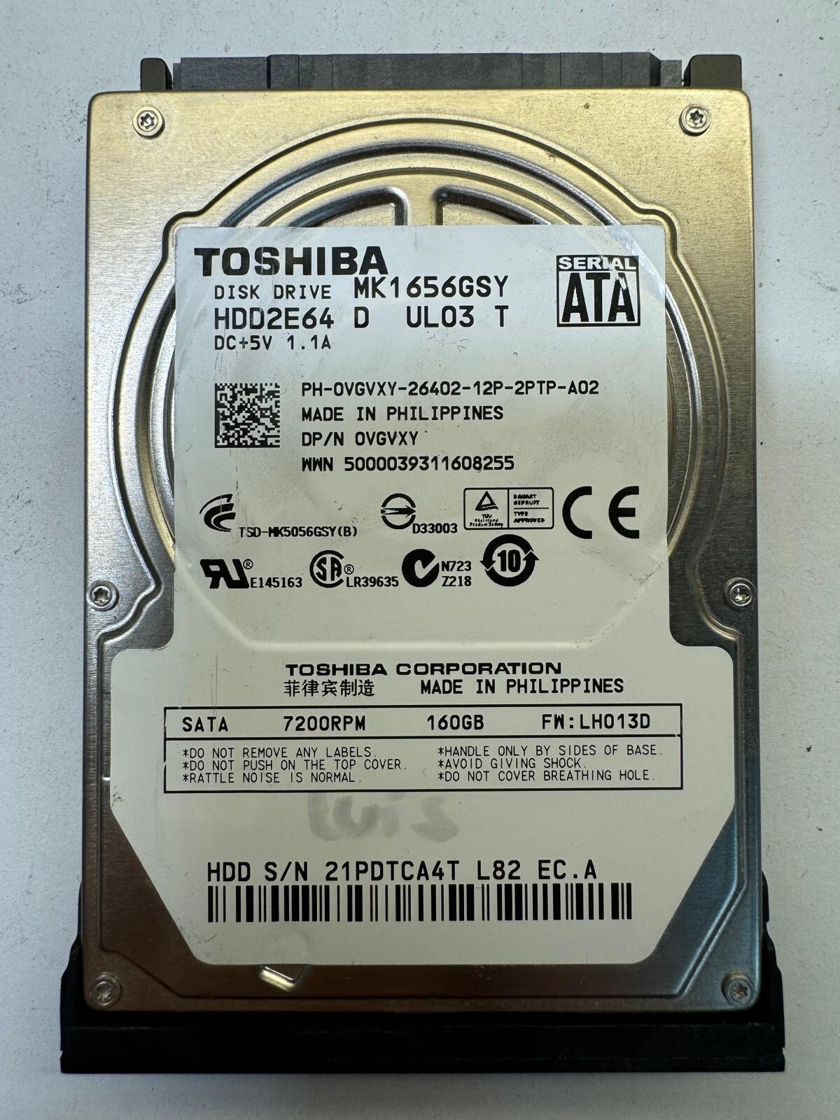 DELL VGVXY MK1656GSY 160GB 7.2K RPM 16 MB Cache SATA ATA 2.5" HDD