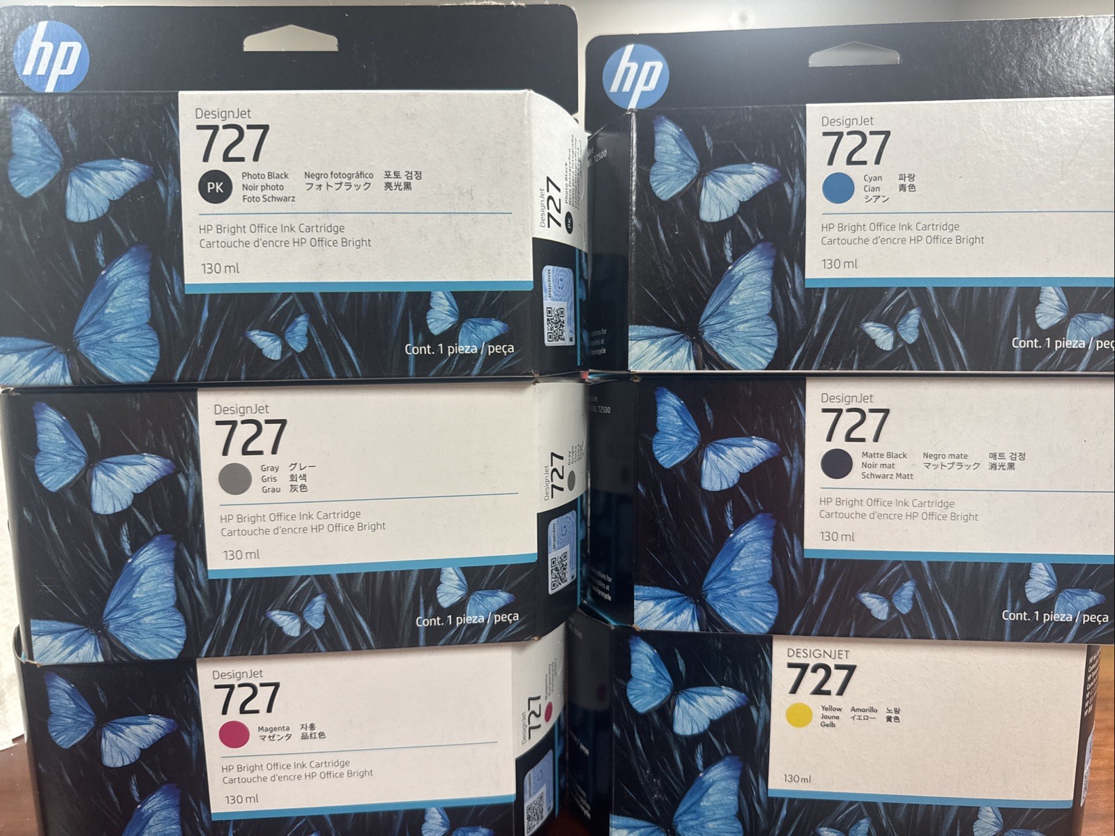 6-HP 727 Ink B3P19A 2B3P20A B3P21A DESIGNJET PRINTER GENUINE NEW SEALED OUTDATED