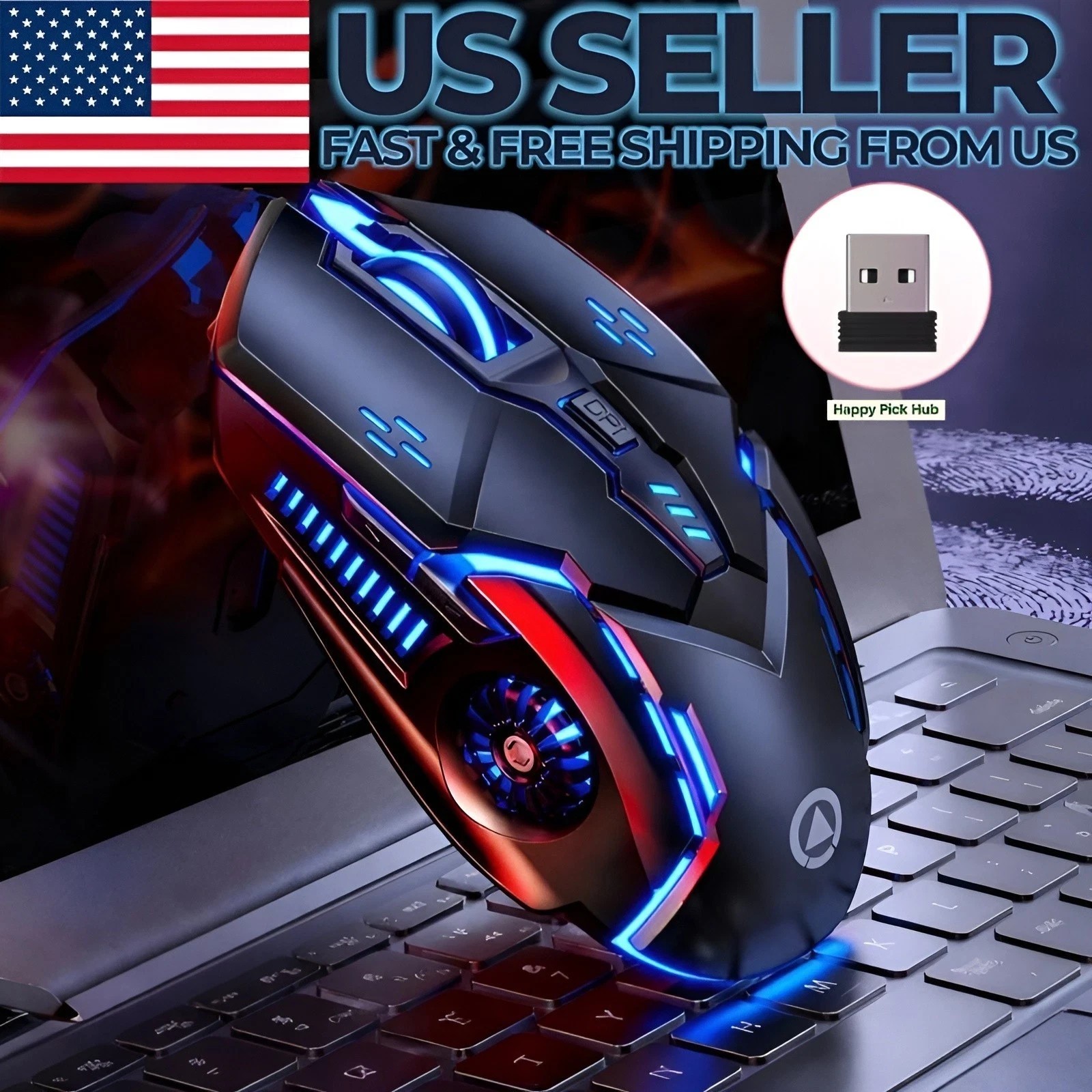 Wireless Gaming Mouse Rechargeable RGB LED Silent Click Optical USB PC Laptop