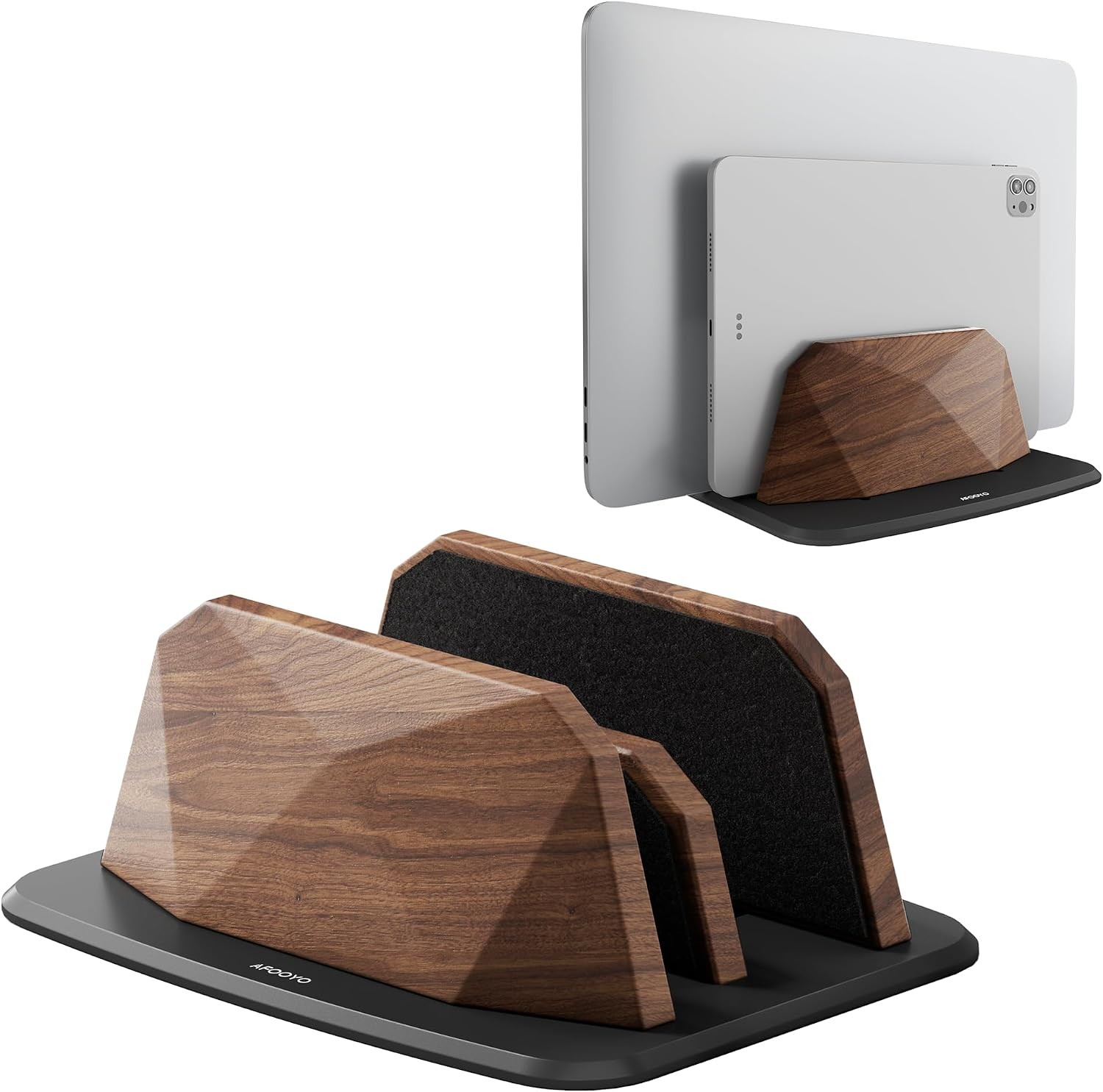 Vertical Laptop Stand Dual Slots Walnut Adjustable Holder Desktop Dock Wood