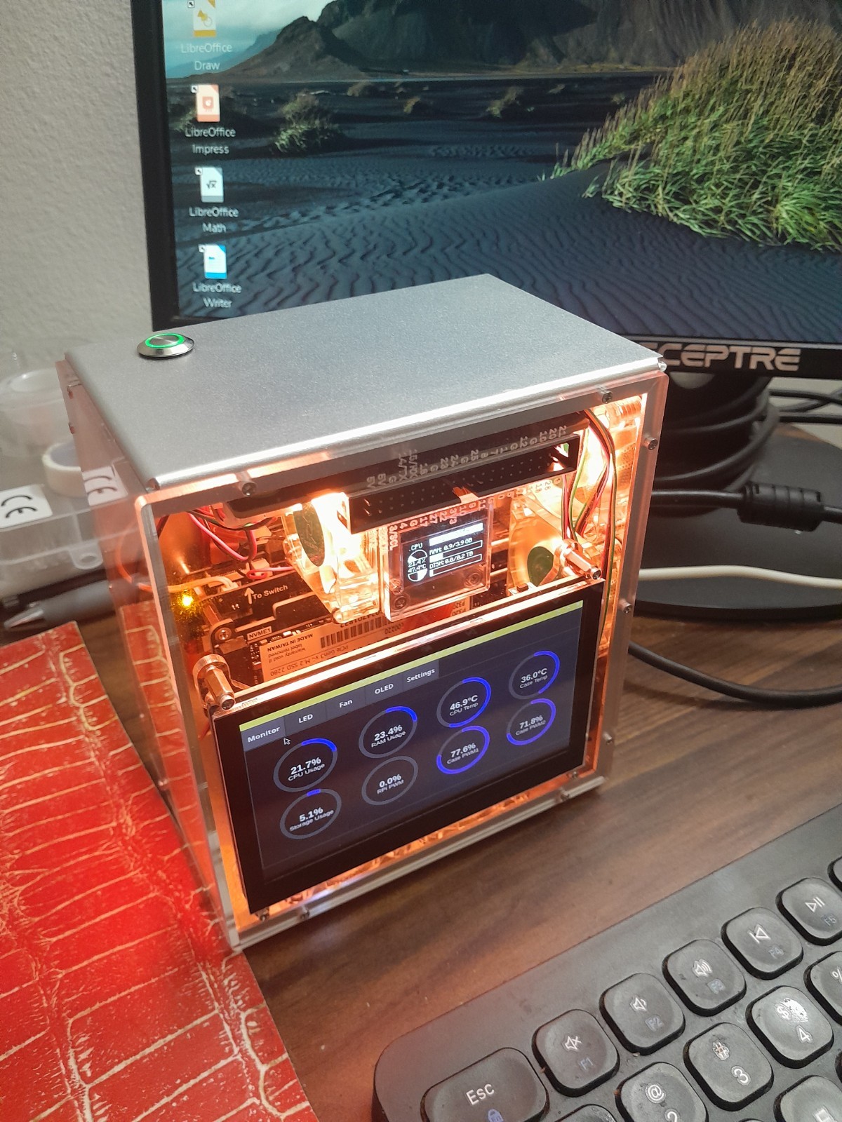 Freenove Raspberry Pi 5 NAS Case Kit with 4 M.2 NVMe Slots, Touchscreen