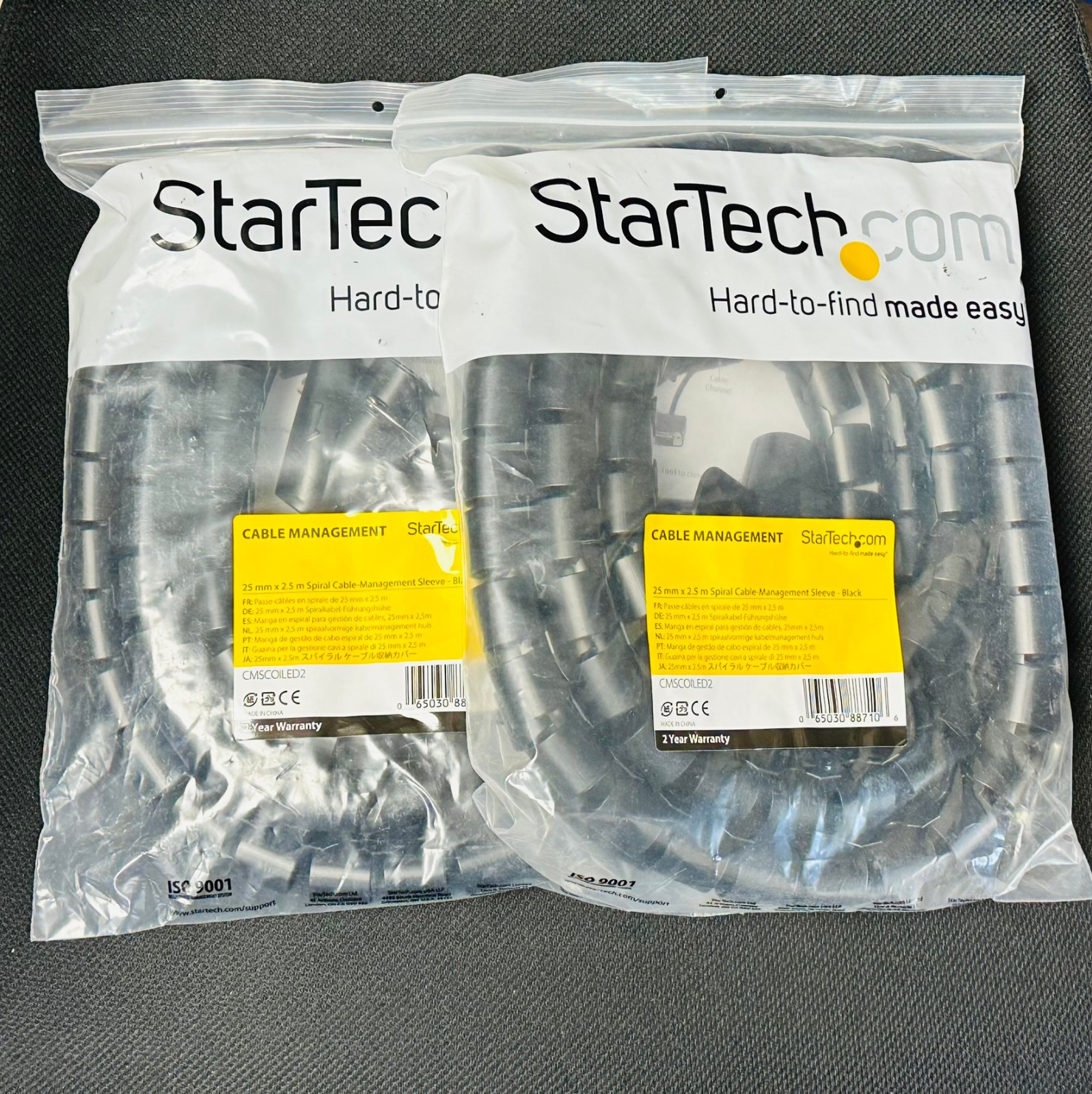 Lot of 2 - StarTech.comCable Management Sleeve Black 25mm x 2.5m (CMSCOILED2)