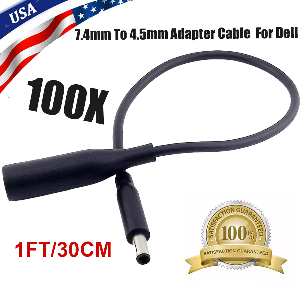 100pcs DC/AC Power Charger Converter Adapter Cable 7.4mm To 4.5mm for Dell 1FT