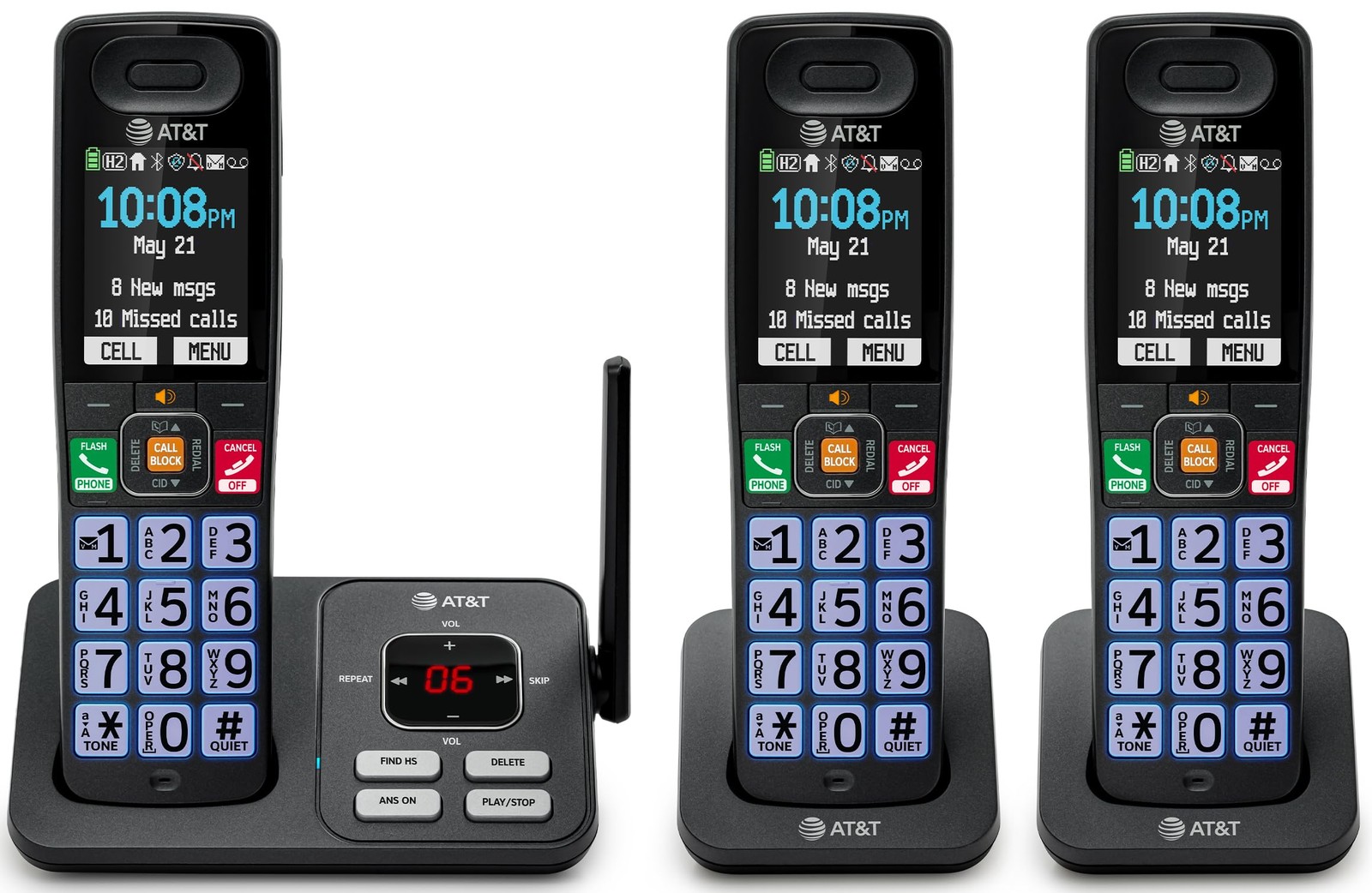 Cordless Phone 3 Handsets Answering System AT&T BL108-3