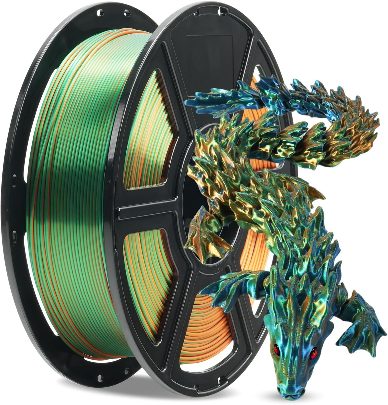 Silk Tri-Color PLA Filament 1.75mm Coextrusion Orange Green Blue Rainbow 3D