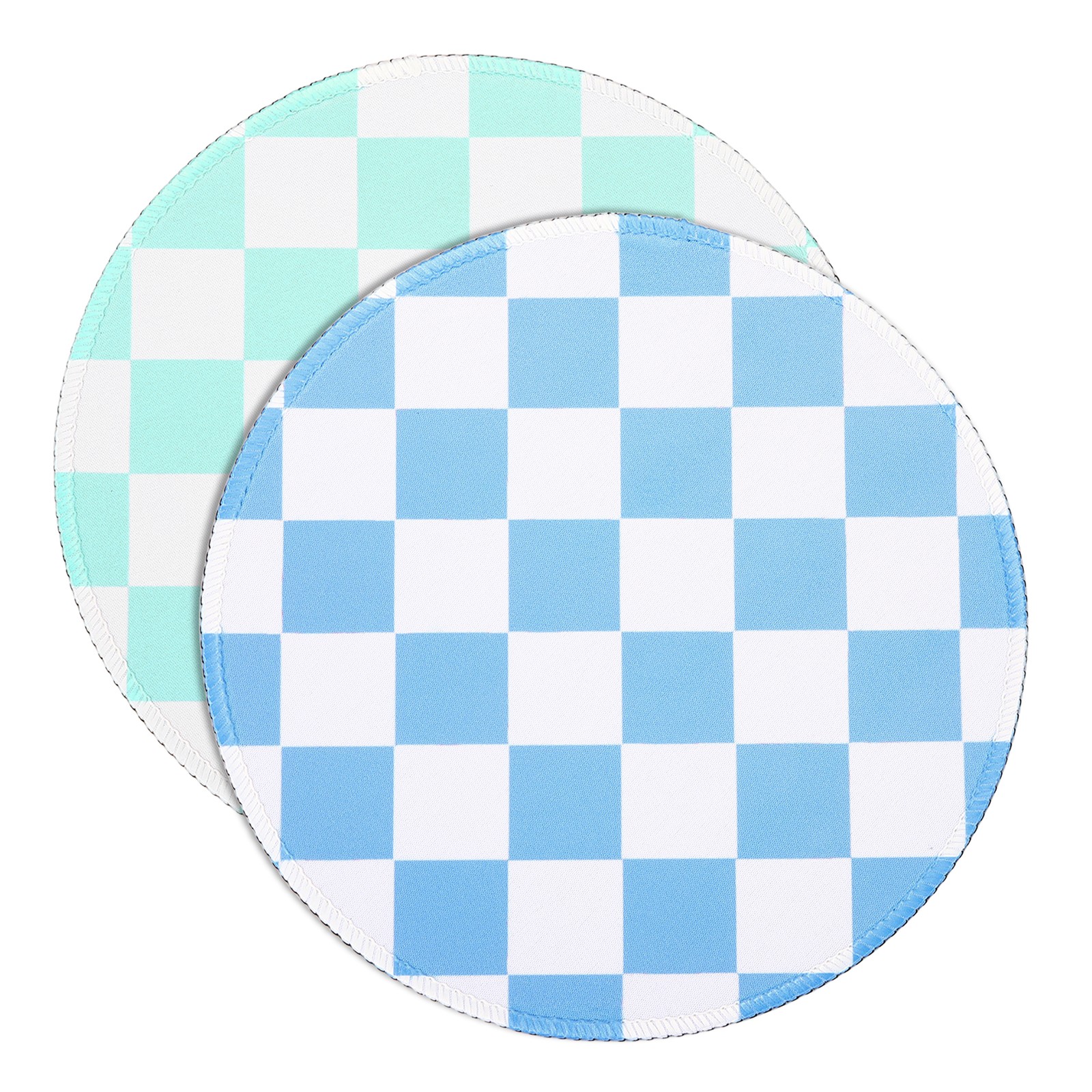 2Pcs Checkered Mouse Pad Plaid Grid 8.7" Dia, Lake Green/White, Blue/White