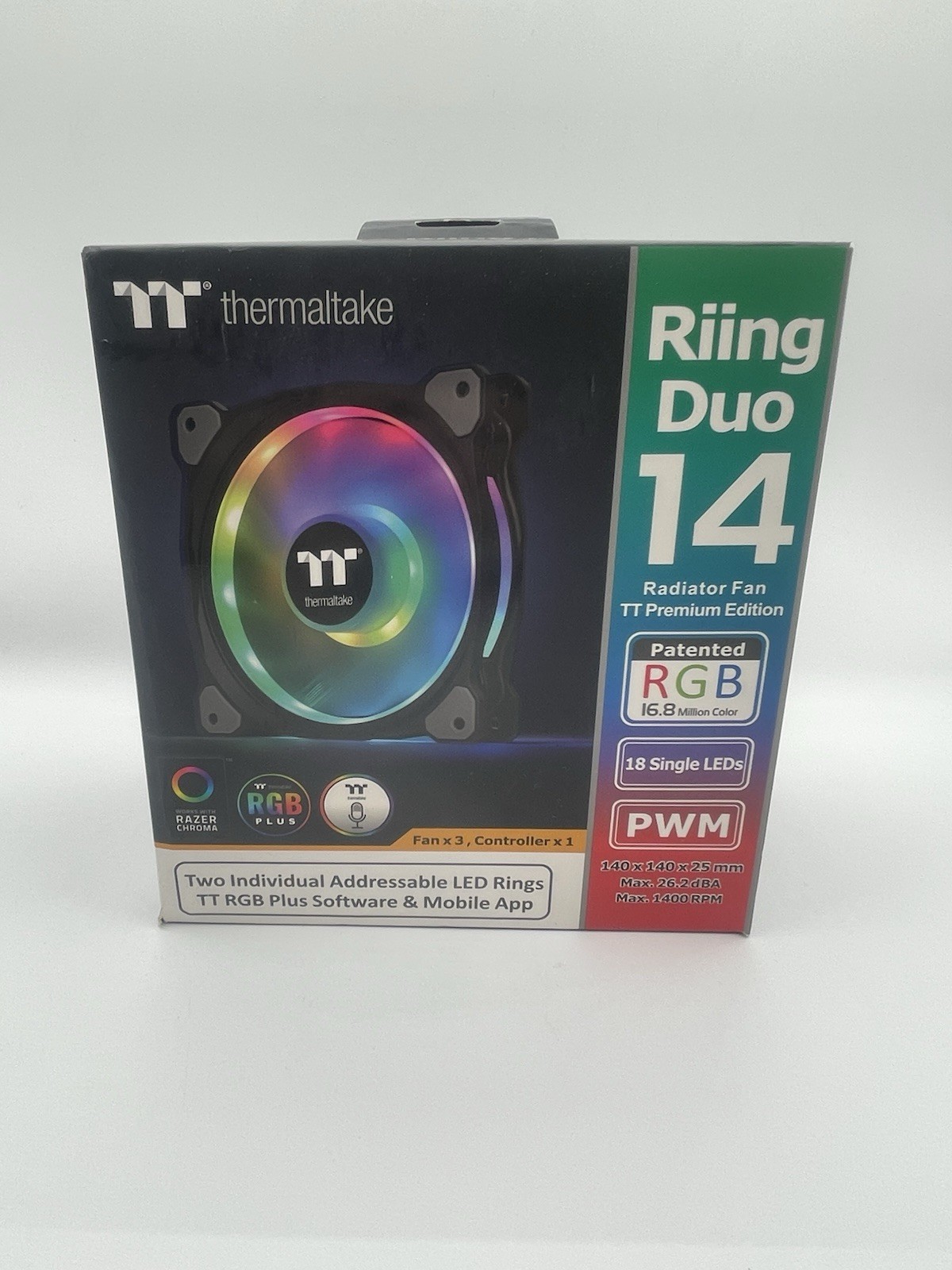 Thermaltake Riing Duo 14 RGB Plus Radiator PWM Fan, CL-F078-PL14SW-A (3 Pack)
