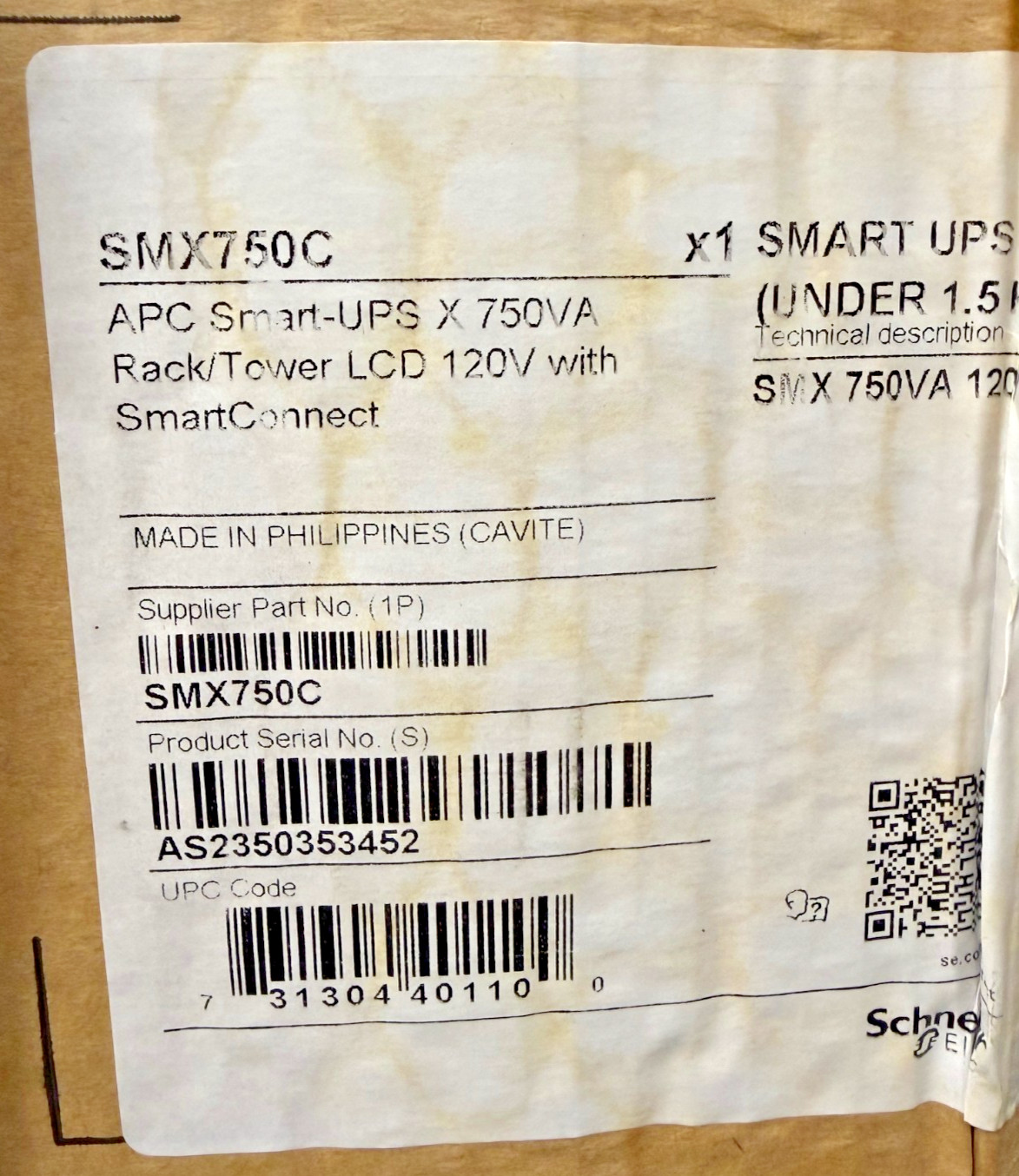 APC SMX750C SCHNEIDER ELECTRIC SMART-UPS RACK CONVERTIBLE UPS W/ SMARTCONNECT