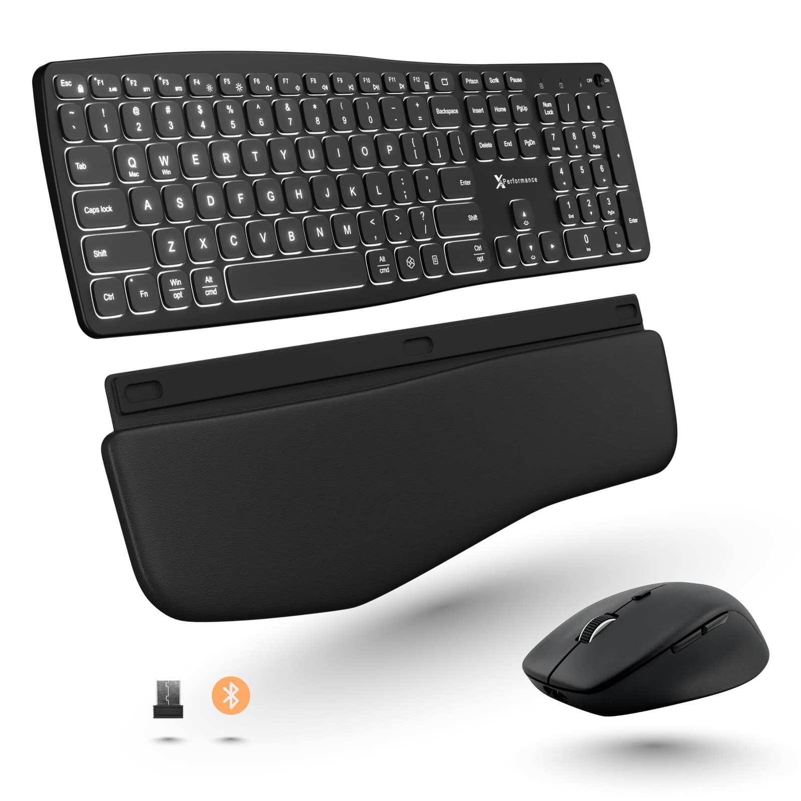 X9 Backlit Wireless Keyboard and Mouse (Bluetooth + 2.4G) Ergonomic Keyboard ...