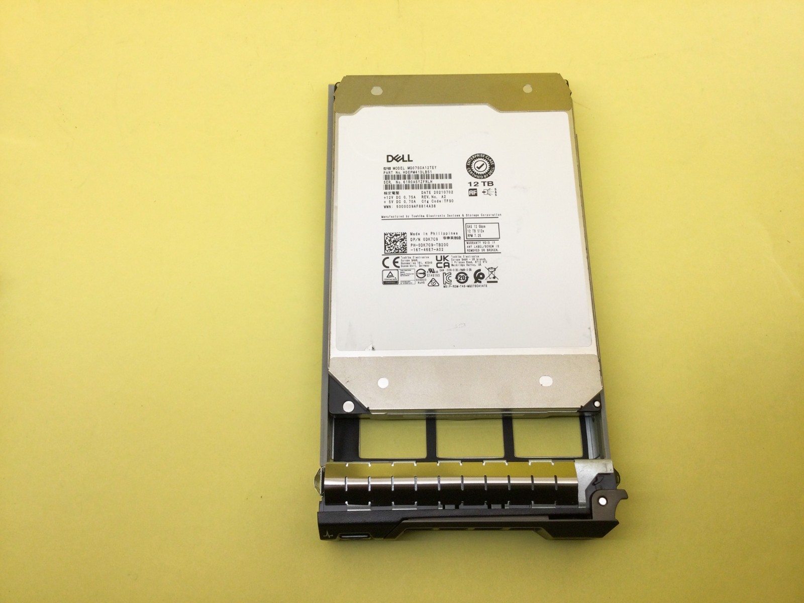 DK7C9 Dell 12TB 7.2K 12Gbps NL SAS 3.5'' 512e HDD MG07SCA12TEY 0DK7C9 NEW