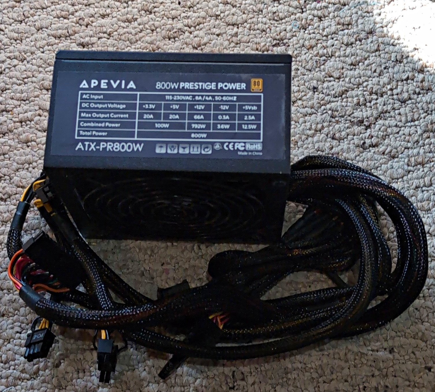 Apevia 800W 80 PLUS Gold ATX PC Power Supply PSU ATX-PR800W Black