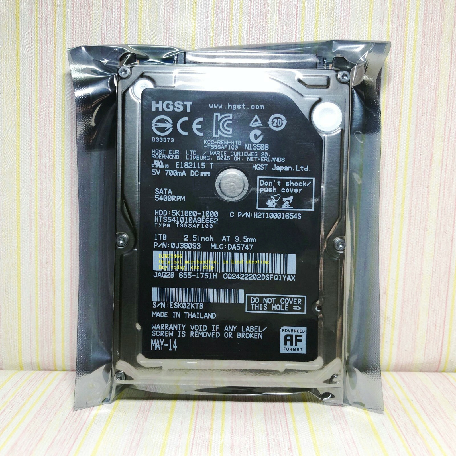 HGST 1TB HTS541010A9E662 | PN: 0J38093 | MLC: DA5747 Apple Machine Hard Drive