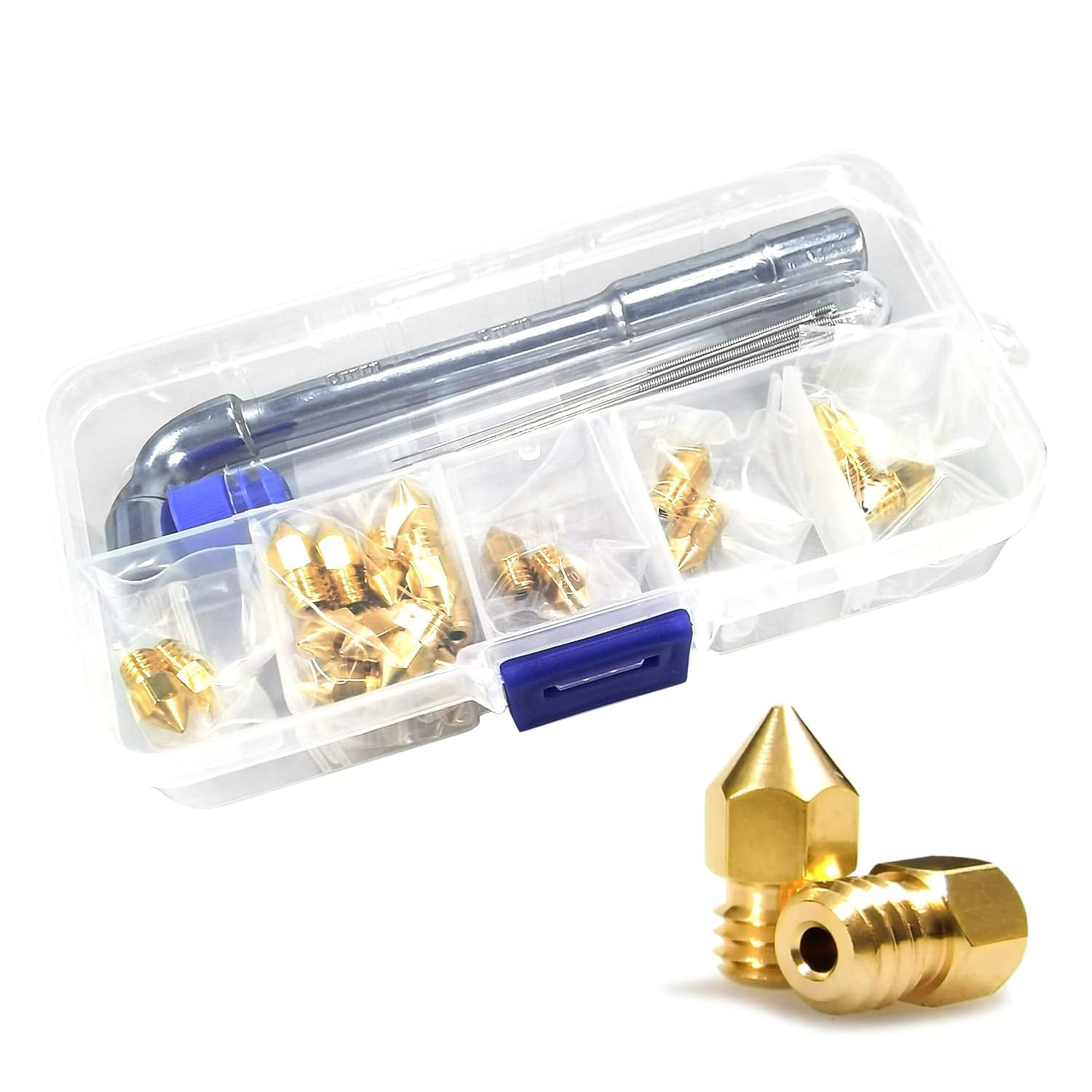 24 Pcs MK8 Brass Nozzles Set for 3D Printers with Storage Box & Tools