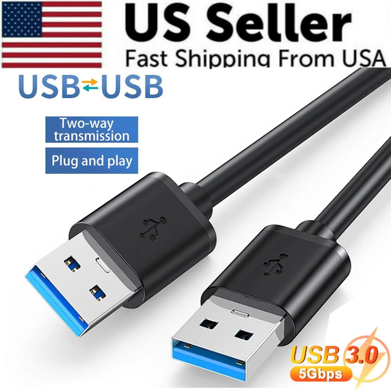 USB 3.0 A Male to A Male Cable Data Transfer Super Speed Power Charger Metal 6FT