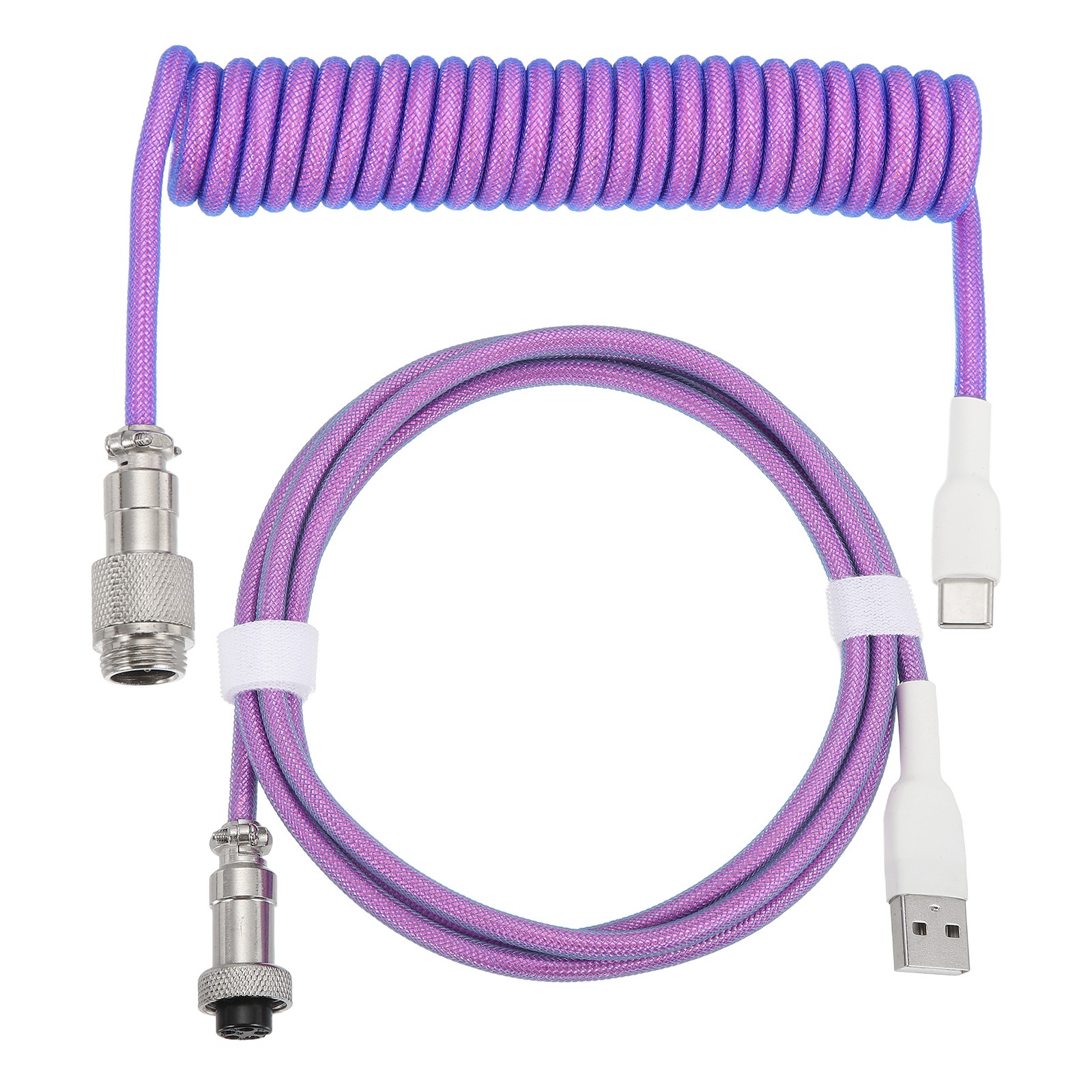 10 ft Coiled Keyboard Cable Type-C to USB Aviation Cable Purple