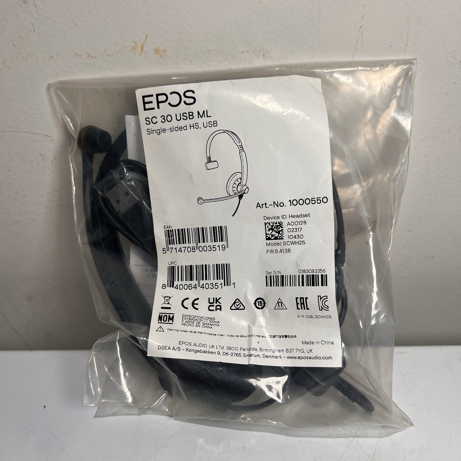 EPOS Sennheiser SC 30 USB ML Mono Headset Noise-Cancelling Microphone 1000550