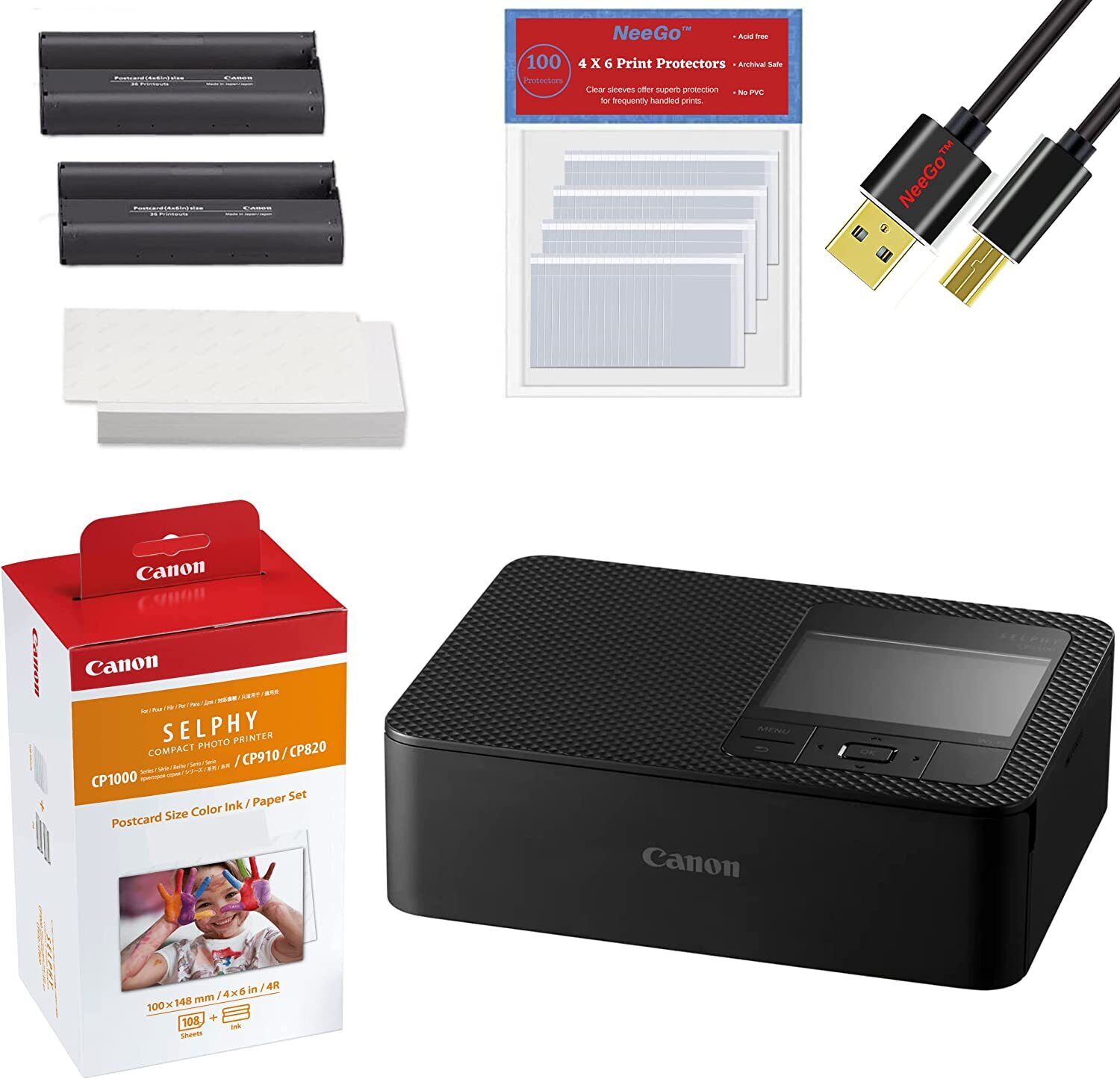 NEEGO Canon SELPHY CP1500 Wireless Compact Photo Printer + Cable
