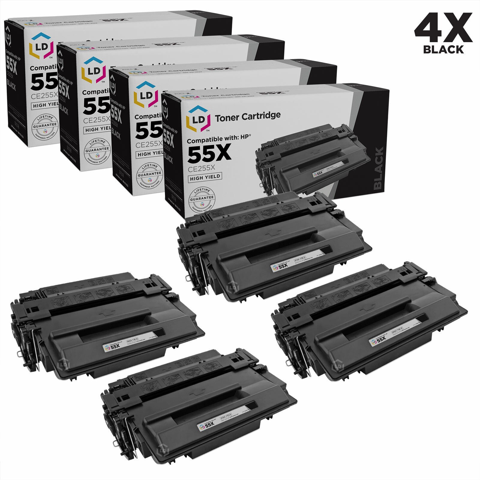 LD 4 Pack CE255X 55X High Yield Black Toner Cartridge for HP P3015d P3015 M525dn