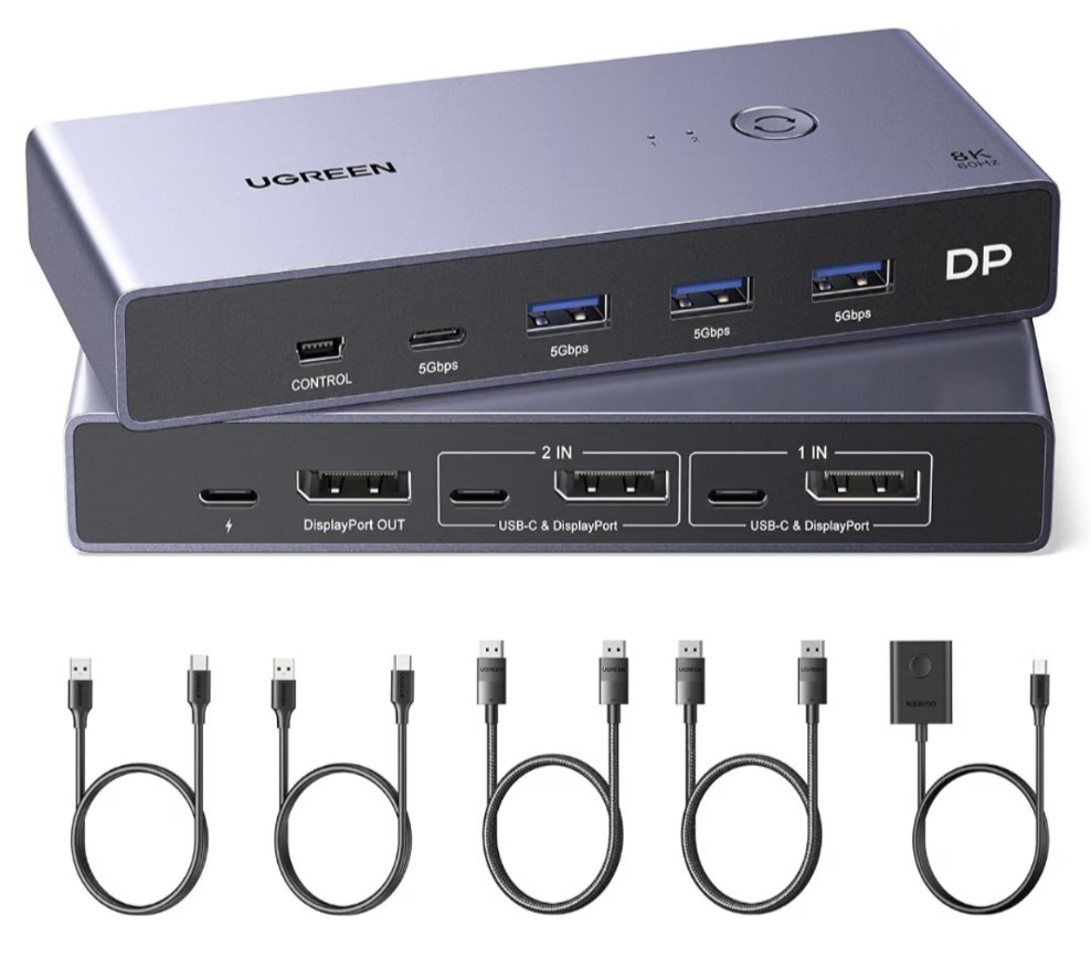 UGREEN DISPLAYPORT KVM SWITCH 2 IN 1 OUT DP1.4 with 4 USB 3.0 Ports TV PC 8K