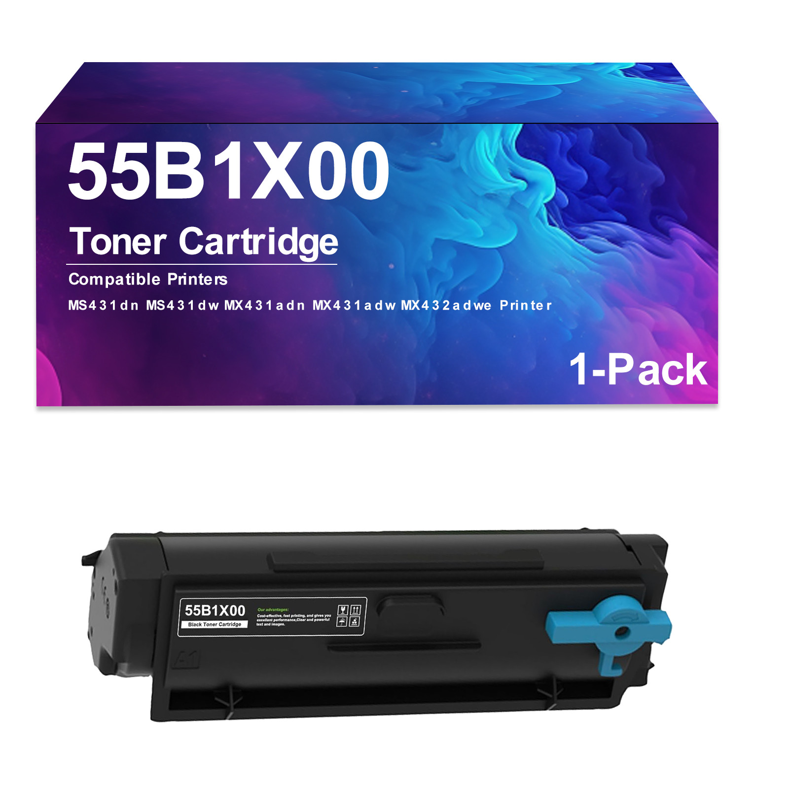 1 Pack 55B1X00 Black Toner Cartridge for MS431dn MS431dw MX431adn Printer