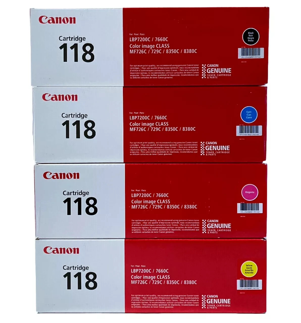 Canon 118 Toner Set CMYK Full Set OEM Genuine FAST SHIPPING-Customs Fee Included