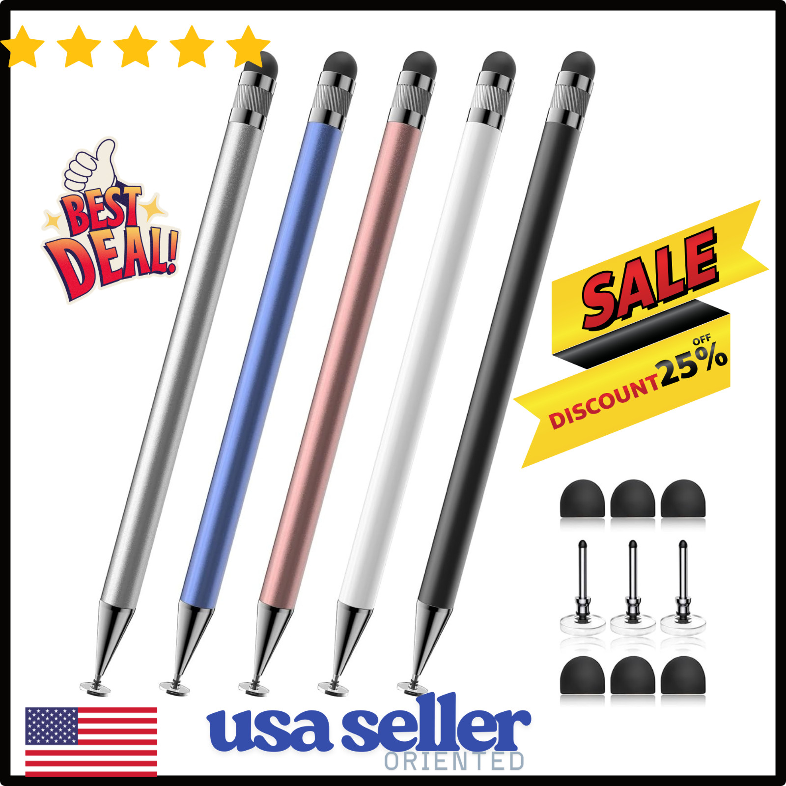 (5 Pcs), 2-in-1 Stylus Pen for Touch Screen, High Precision and Sensitivity NEW