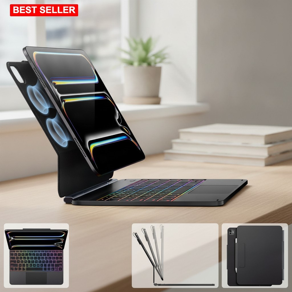 Tablet Keyboard Case 13 In Magnetic Backlit RGB Wireless Detachable Magic-Style