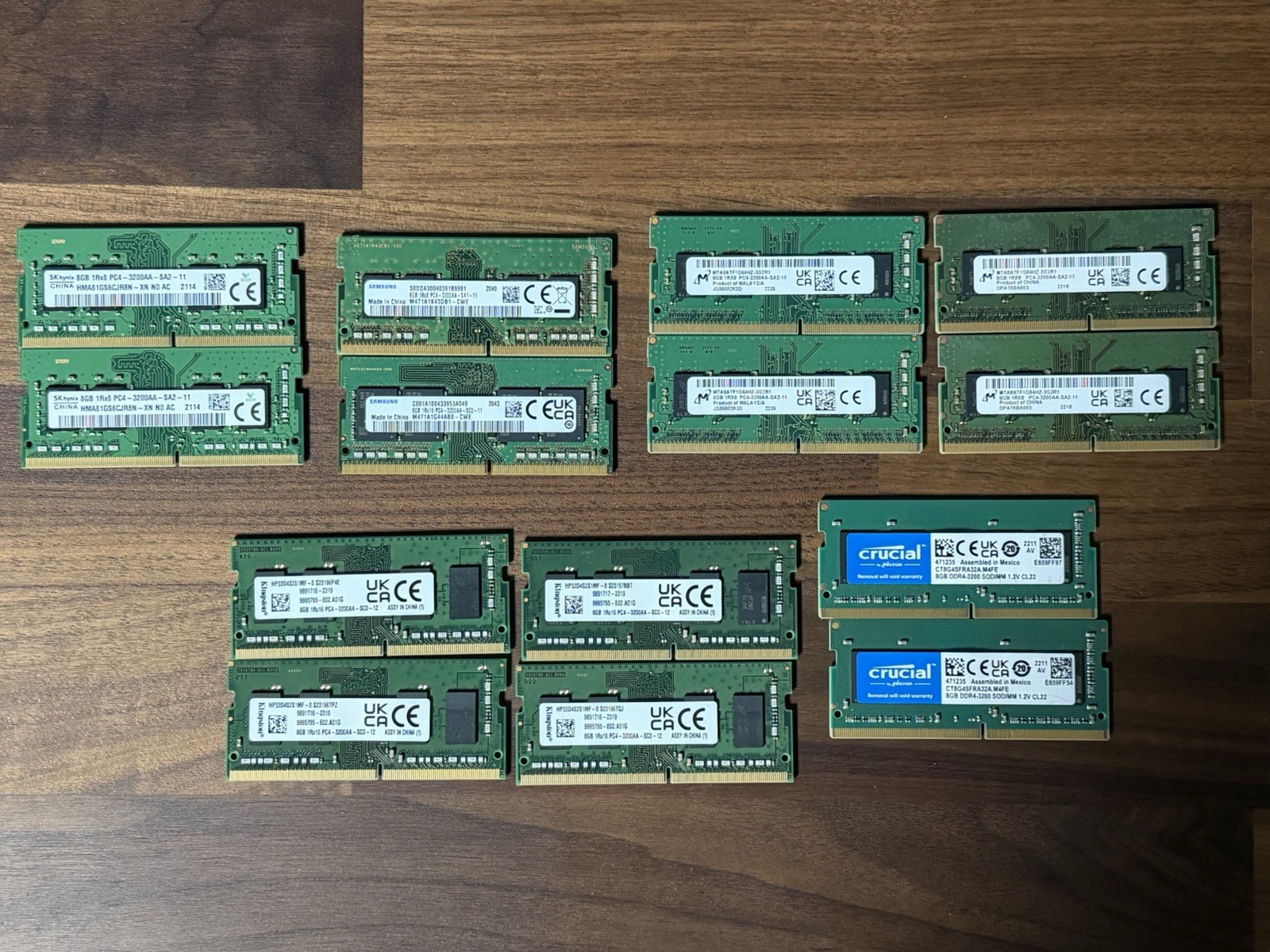 Lot Of 14 Mixed Brand DDR4 8GB PC4 3200AA Laptop RAM Memory