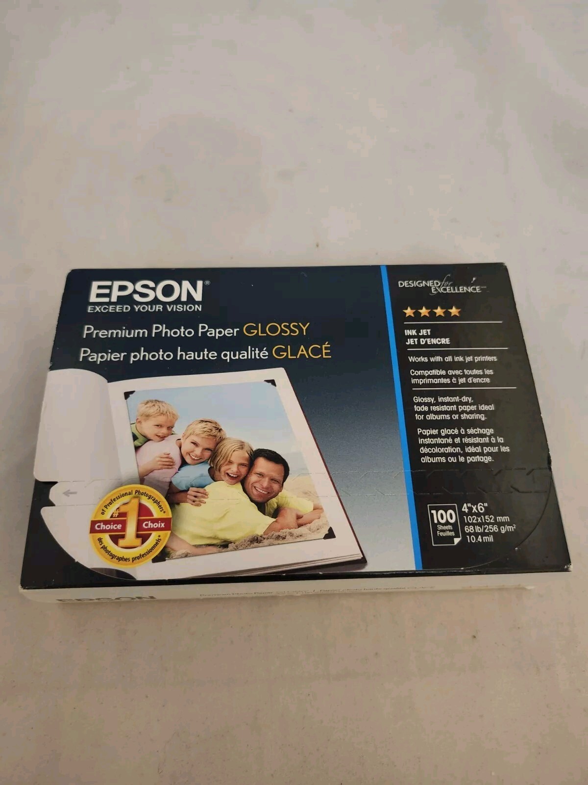 Epson Premium Photo Paper, 68 lbs., High-Gloss, Borderless, 4" x 6", 100 Sheets