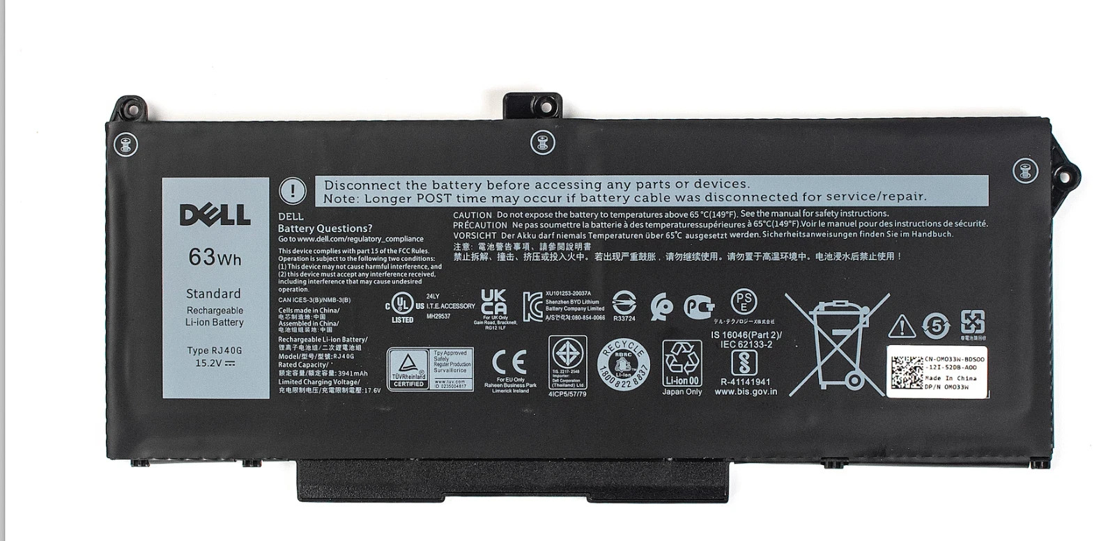 OEM Genuine 63WH RJ40G Battery For Dell Latitude 5420 5520 Precision 3560 M033W