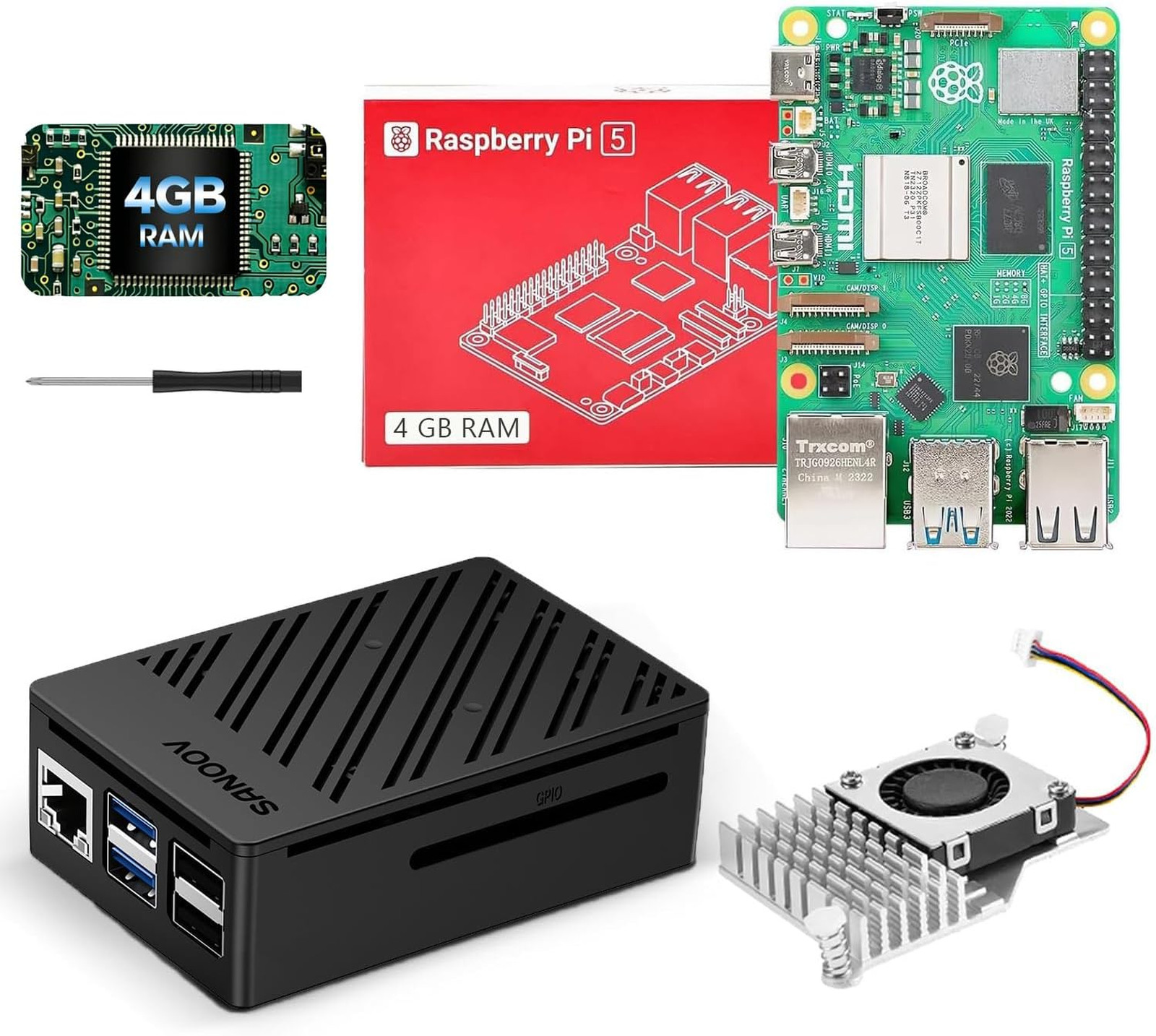 Raspberry Pi 5 4GB Kit, 4GB RAM Single Board Computer with Active Cooler and ABS