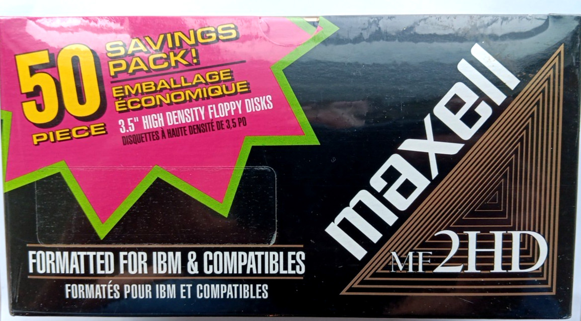 Vintage Maxell MF 2HD 3.5" 50 Floppy Disks - NEW SEALED