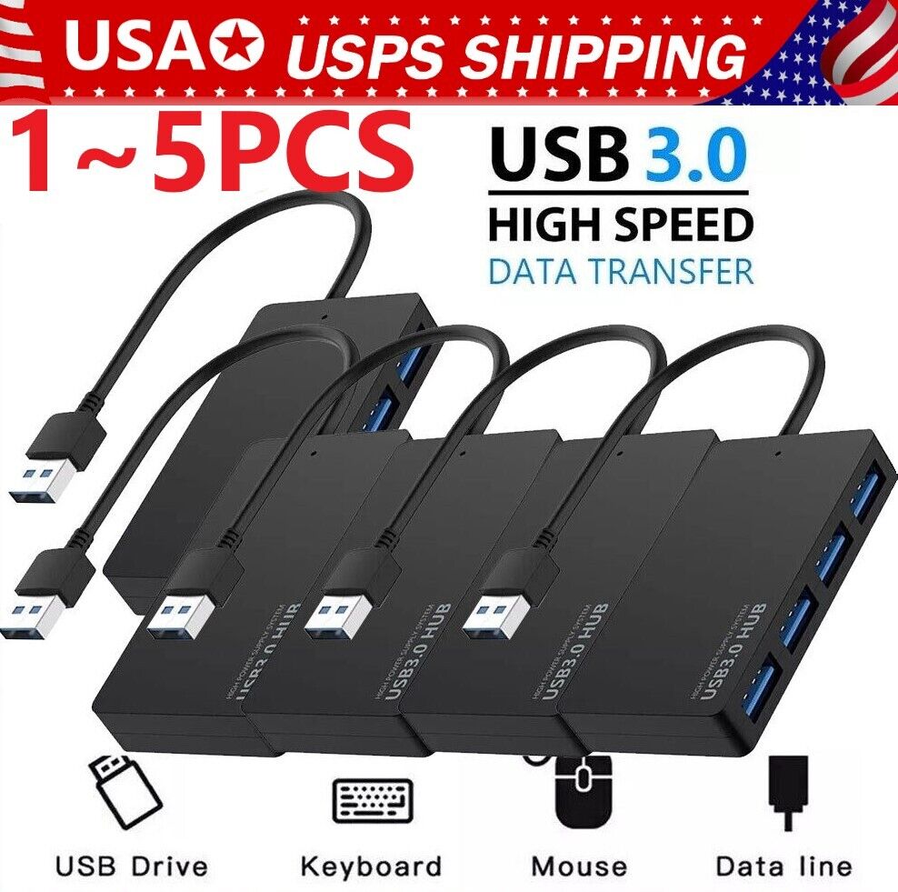 4 Port USB 3.0 Hub Cable  Power Adapter Splitter Multiple Extender for Laptop
