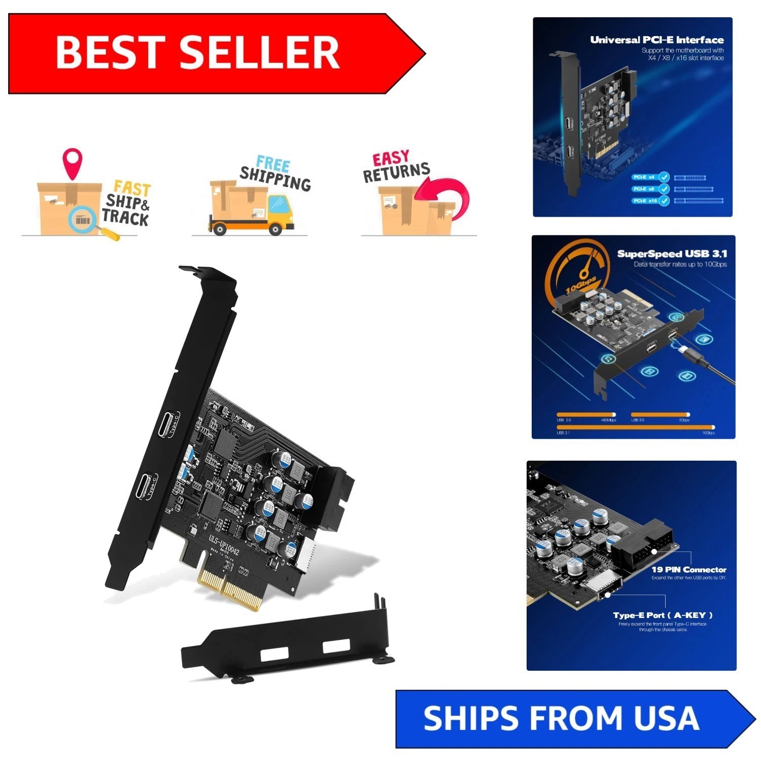Reliable 10Gbps PCIe USB C Card - Expand Your Desktop Connectivity Effortlessly