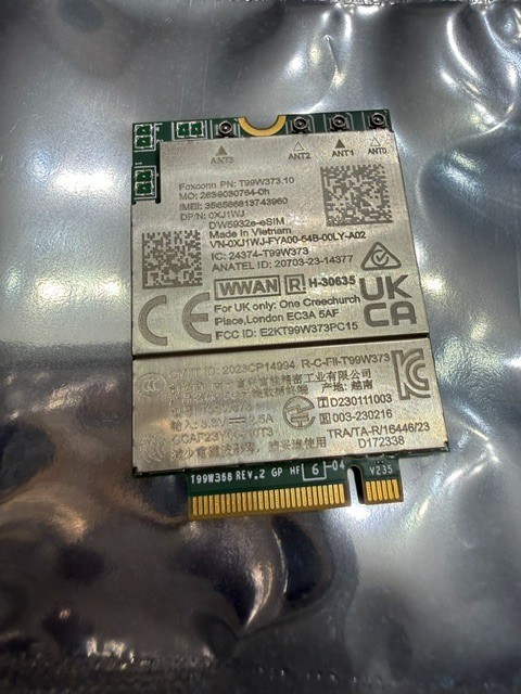 Dell OEM Wireless 5G Qualcomm Snapdragon X62 Mobile DW5932E 0XJ1WJ WWAN AT&T