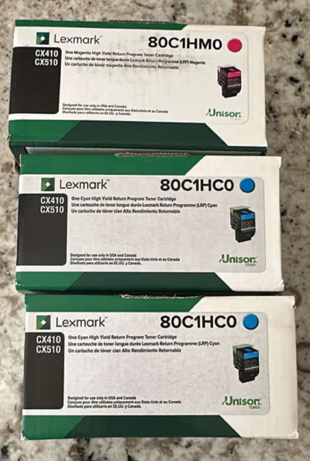 Lexmark 80C1HC0 High Yield Toner Cartridges, Lot Of 3 ( 1-Magenta, 2-Cyan ) New