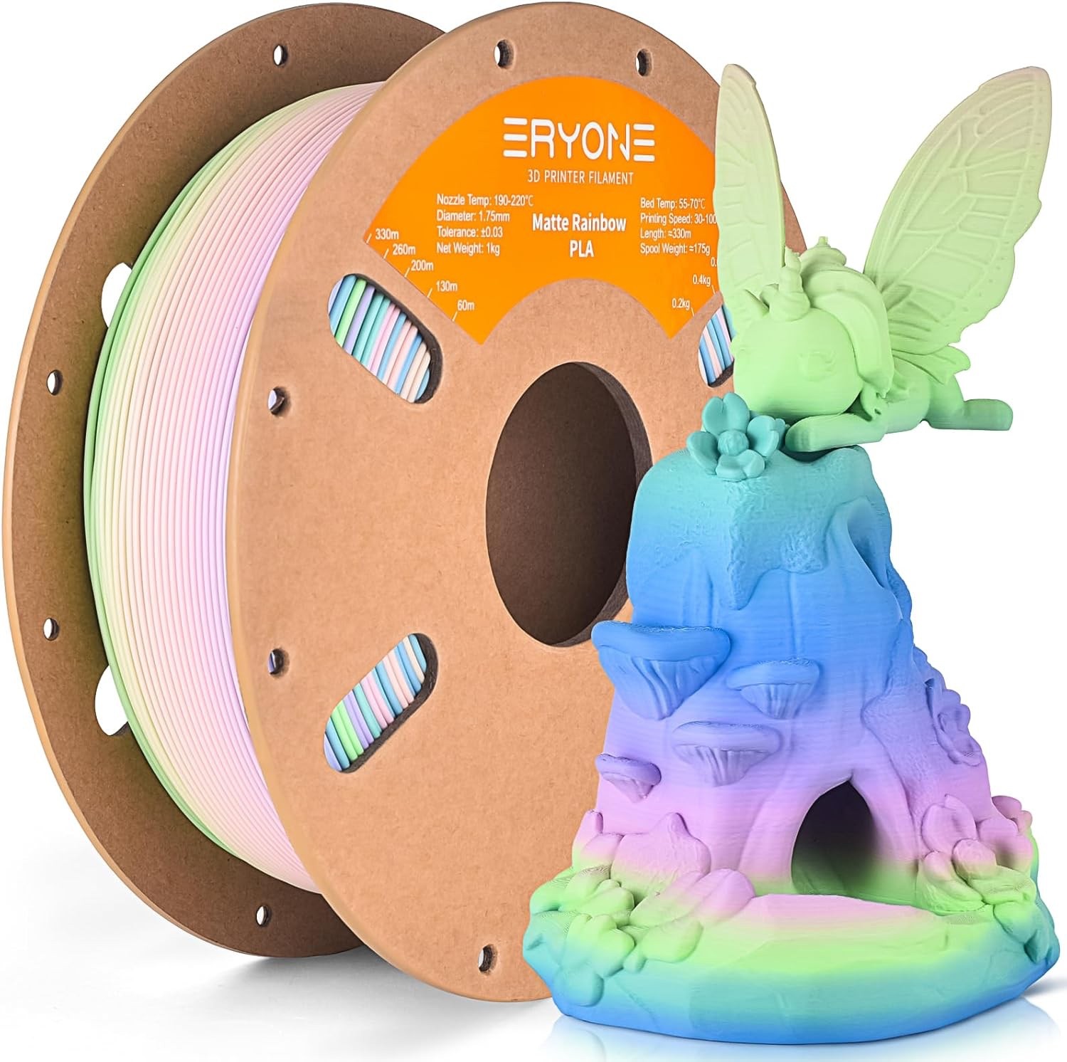 Eryone PLA 3D printer filament 1.75mm, multicolor matte rainbow watercolour 1 kg